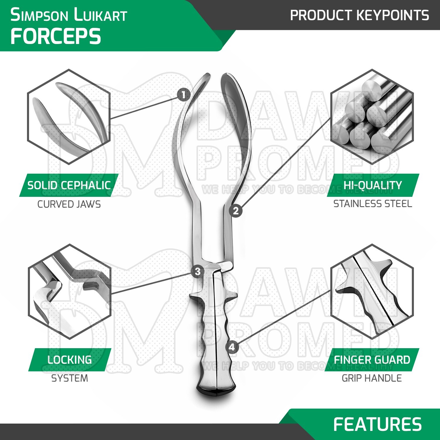 Simpson Luikart 14″ Solid Obstetrical Forceps Surgical Gynecology Instrument