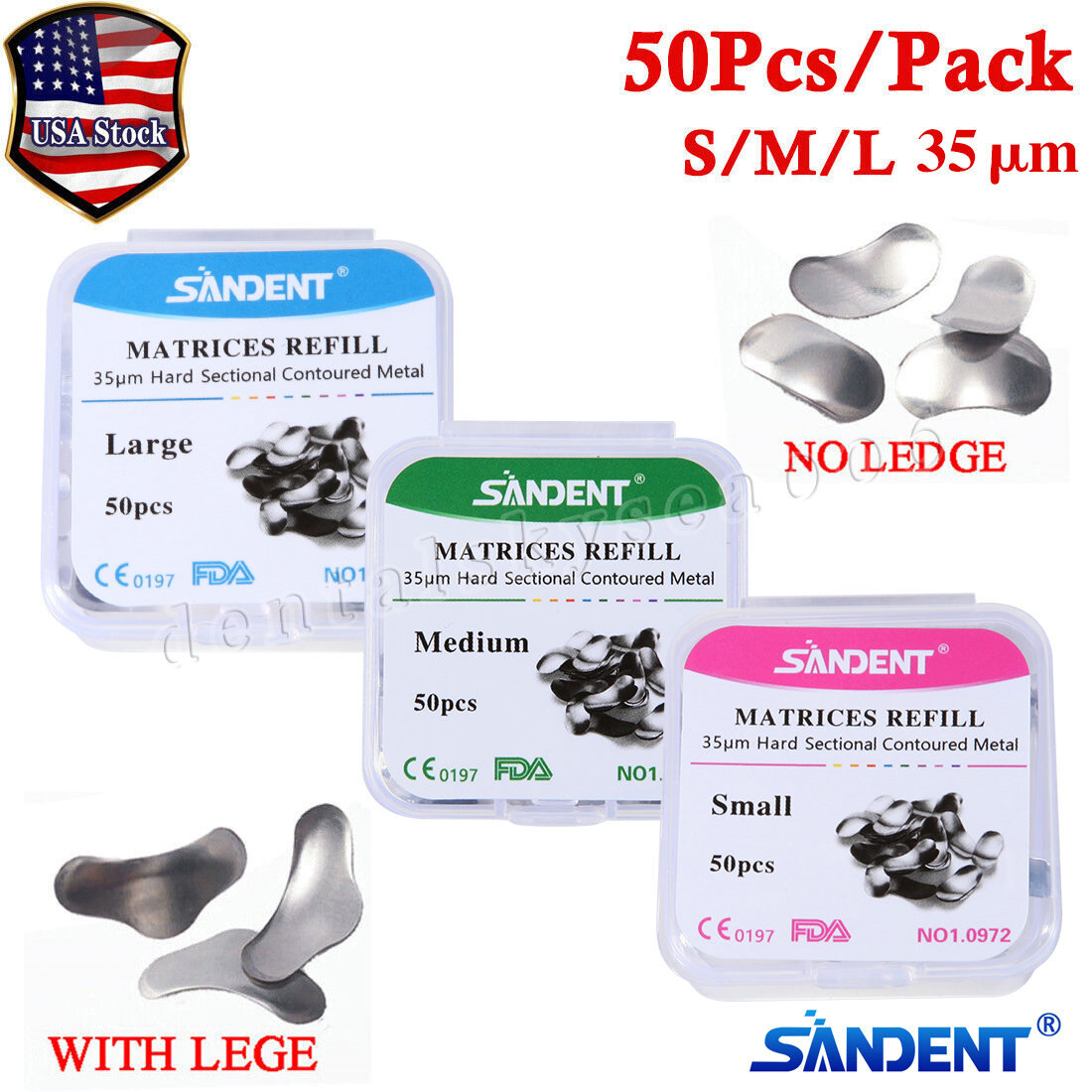 50* Dental Metal Matrices Matrix Band Sectional Contoured Refill S/M/L 35μm