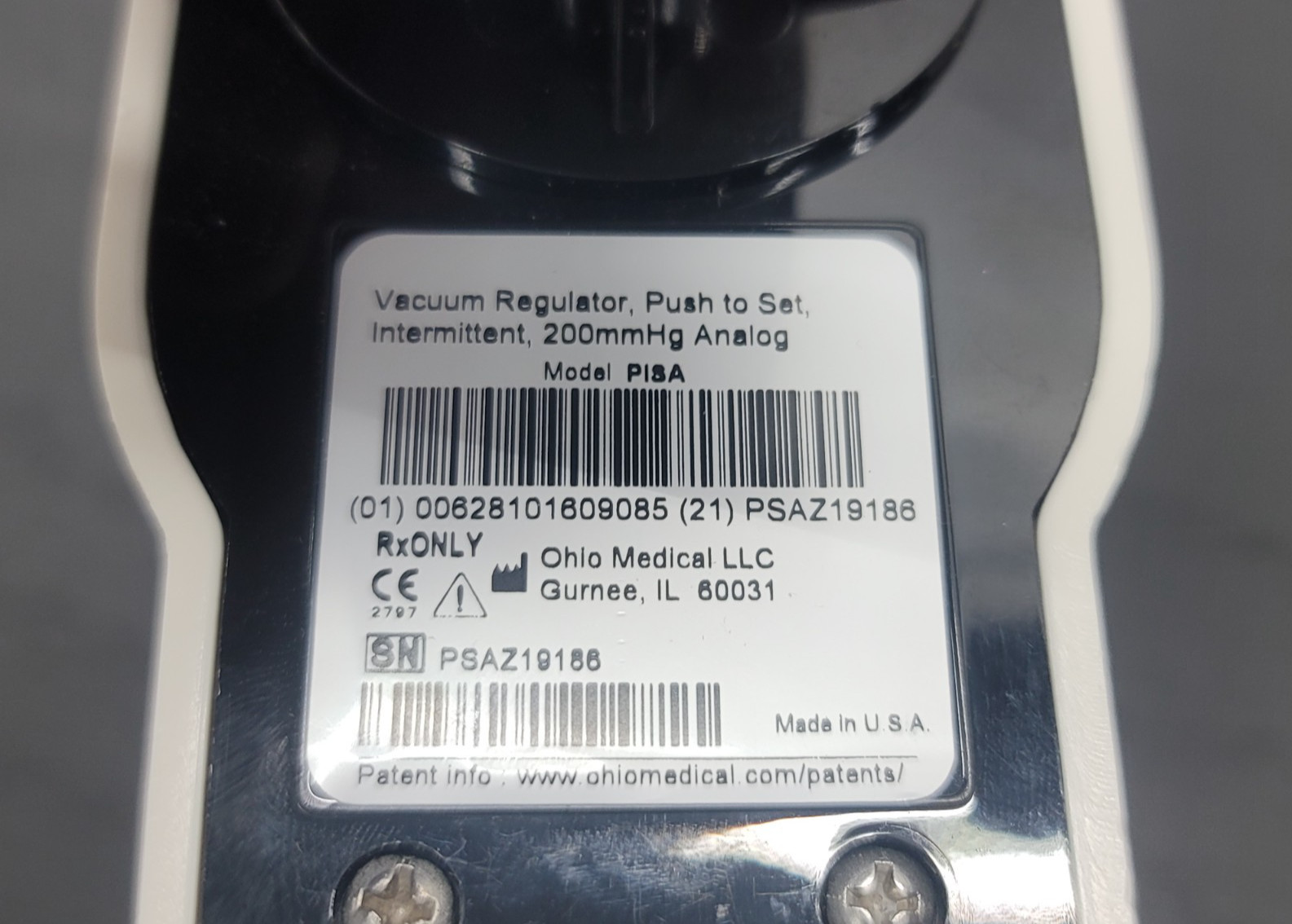 Ohio PISA Push-To-Set Analog Pediatric Intermittent Suction Unit 200mmHg Analog