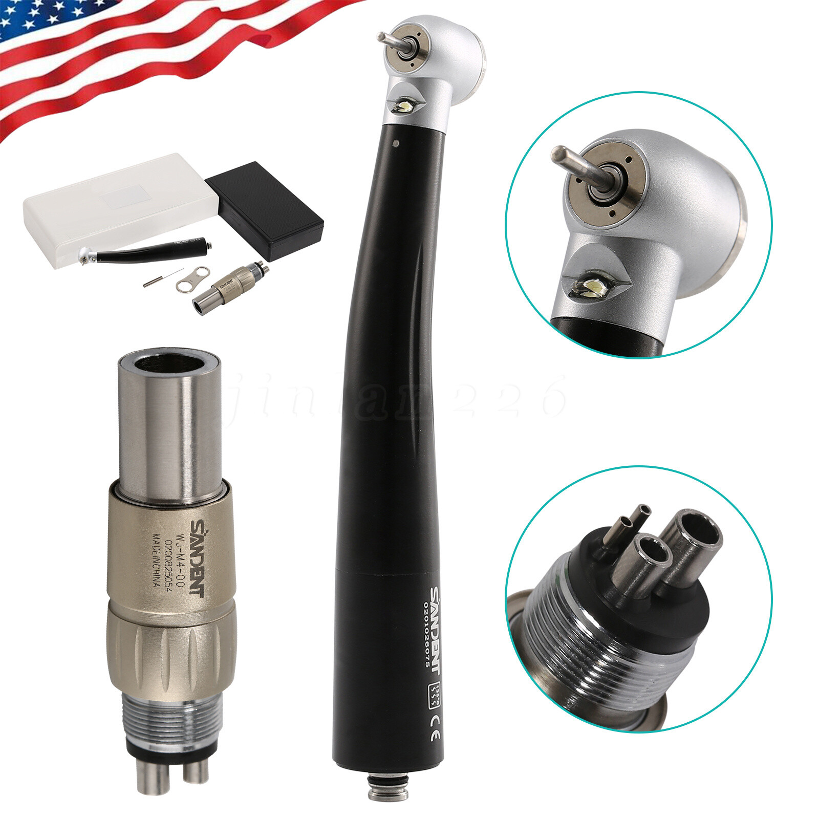 1-10PCS Dental High Speed LED E-generator Handpiece 3 Spray+4Holes Quick Coupler