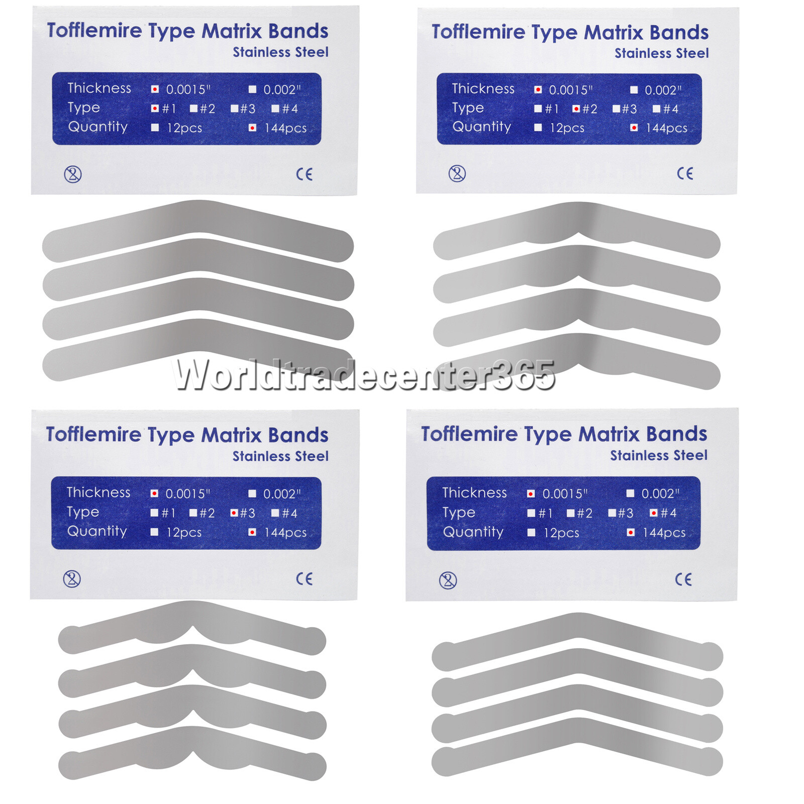 Matrix Band Tofflemire .0015 #1 #2 #3 #4 MOD Adult/Wide/Narrow/Pedo 144Pcs/pack