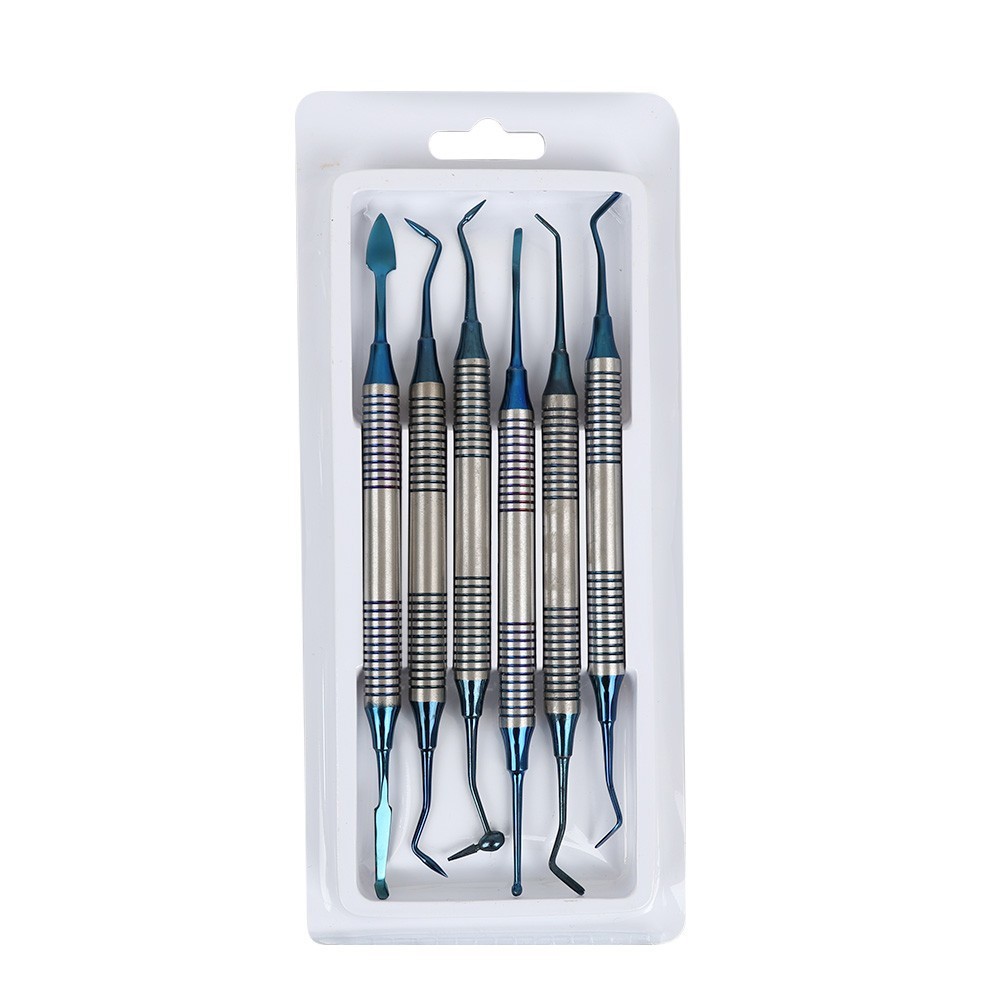 6pcs/Set Dental Composite Filling Instruments Spatula & Plugger Titanium Tips