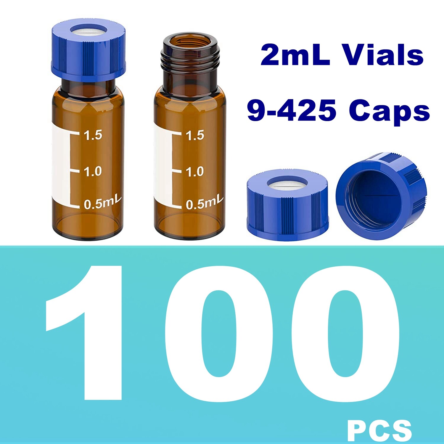2000PCS 2ml Amber Agilent Autosampler Vial Pre-slit Blue PTFE/White Silicone Cap