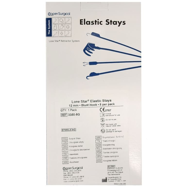 *8-Pieces* CooperSurgical Lone Star Elastic Stays 12mm Blunt Hook 3350-8G