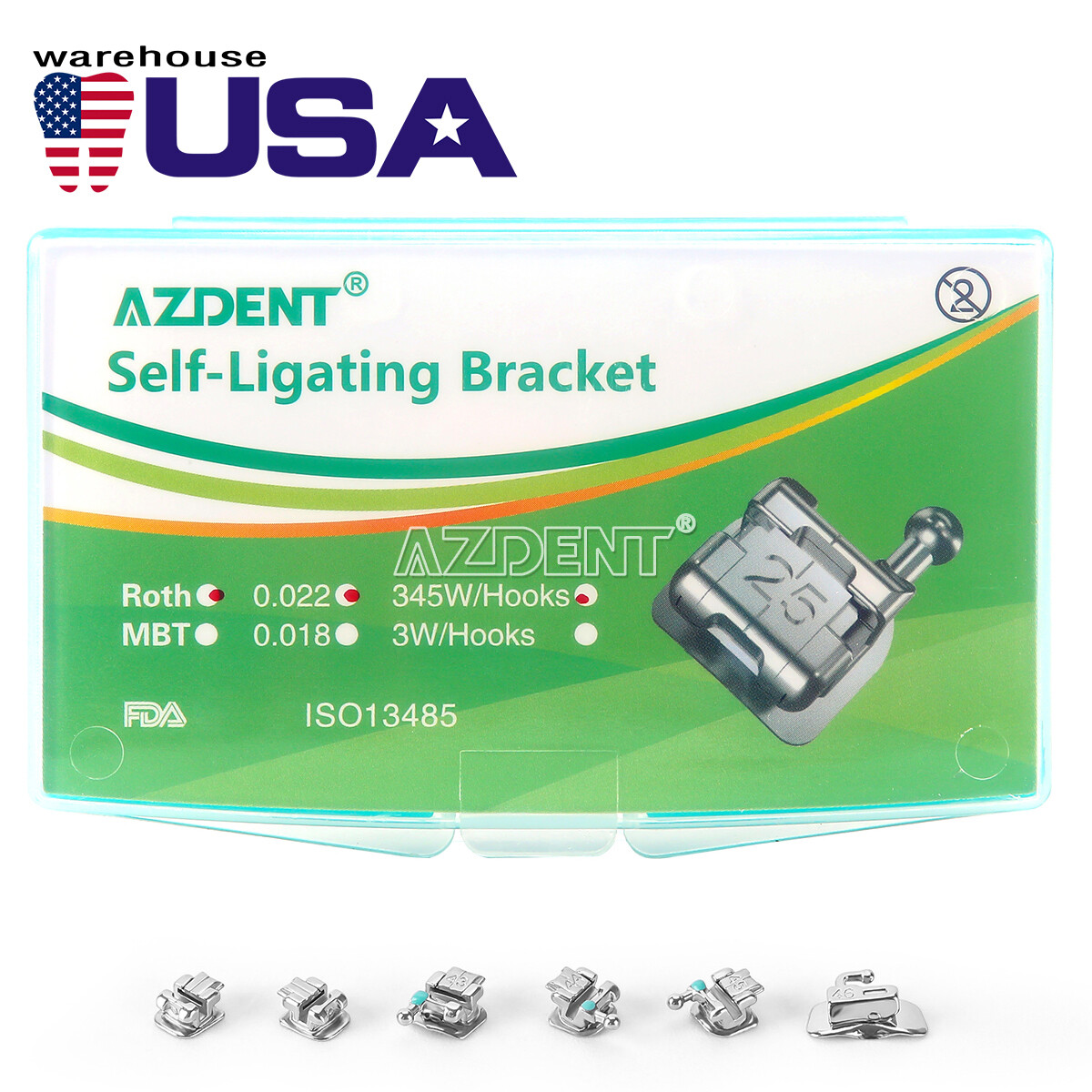 Dental Orthodontic Passive Self-ligating Brackets Braces Mini Roth.022 Hooks 345