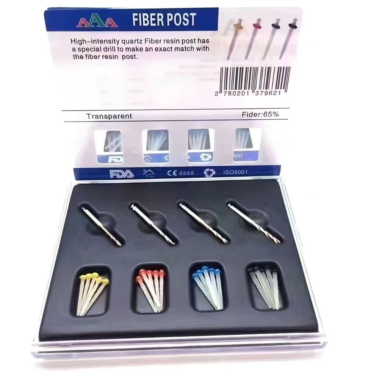 20Pcs Dental Endo Fiber Post Quartz Screw Posts Thread 1.2-1.6mm with Drills Kit