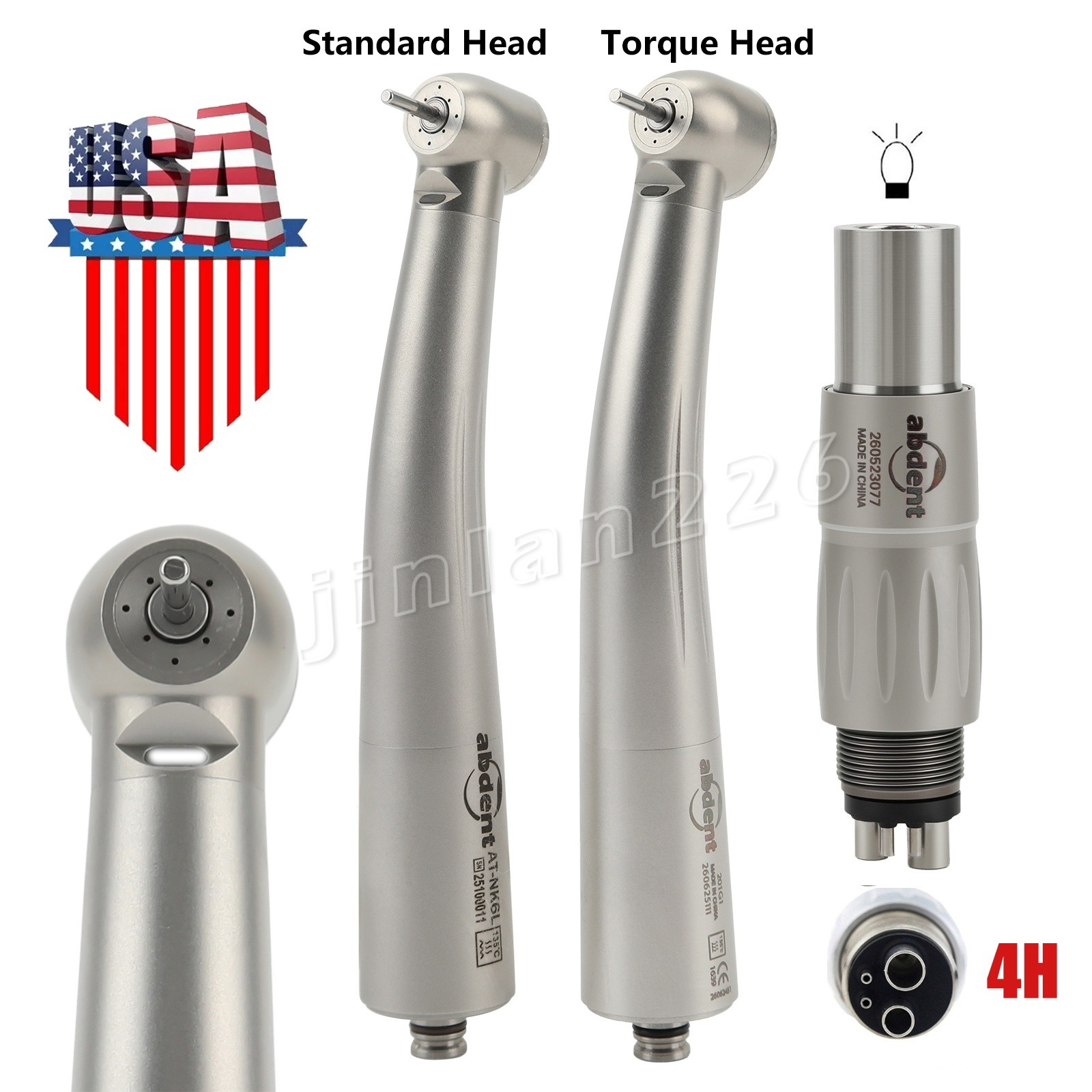 ABDENT Dental Handpiece Fiber Optic High Speed Turbine LED Coupler For NSK 4 Pin