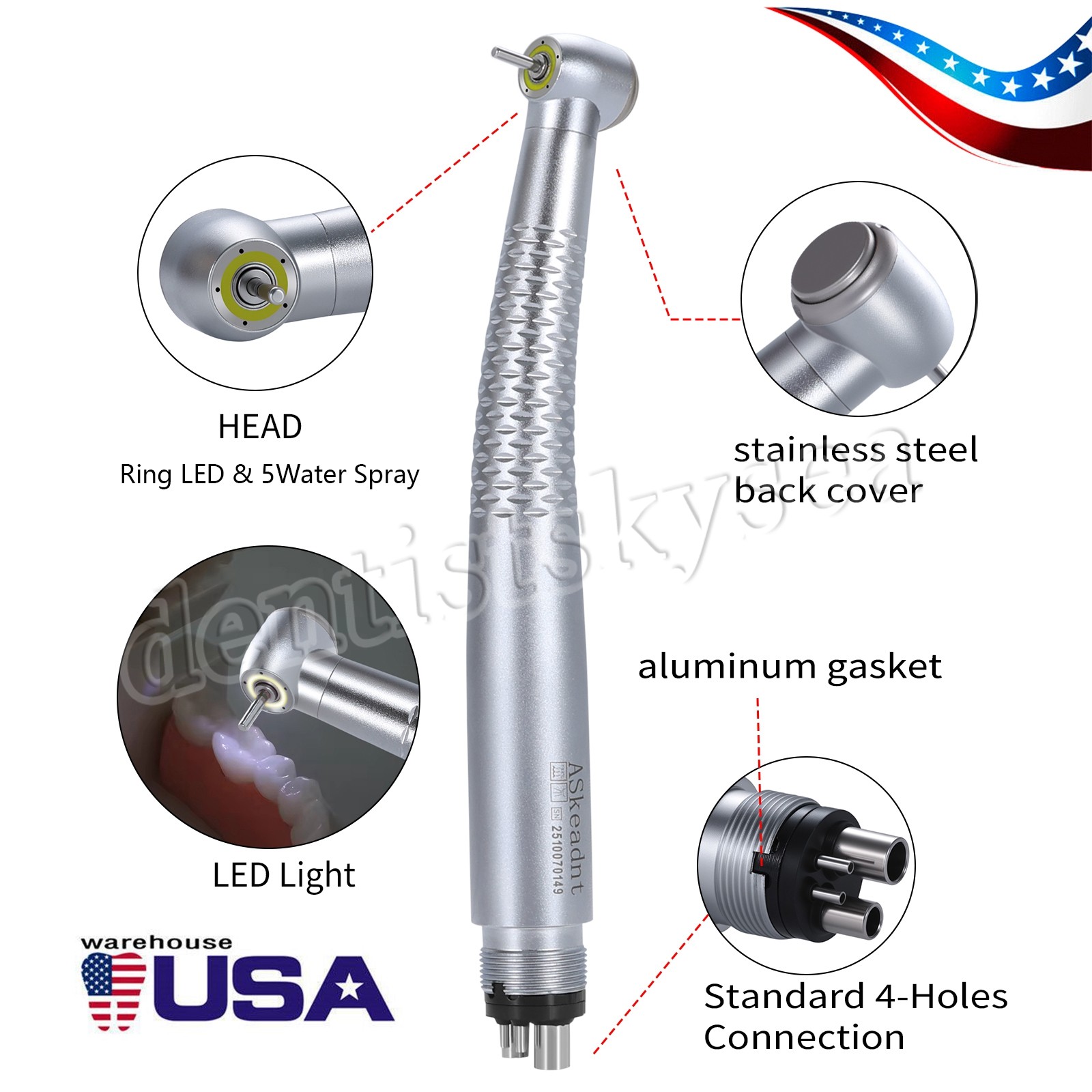 Dental USA E-generator Integrated LED Shadowless Ring Handpiece 4Holes EIS Y