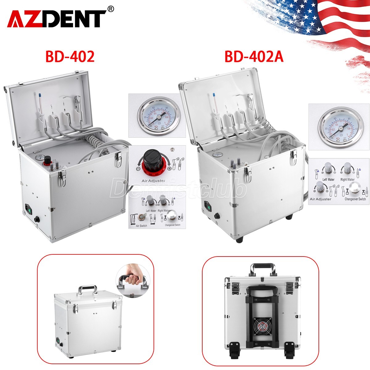 Portable Dental Mobile Delivery Unit Rolling Case Air Compressor Suction System