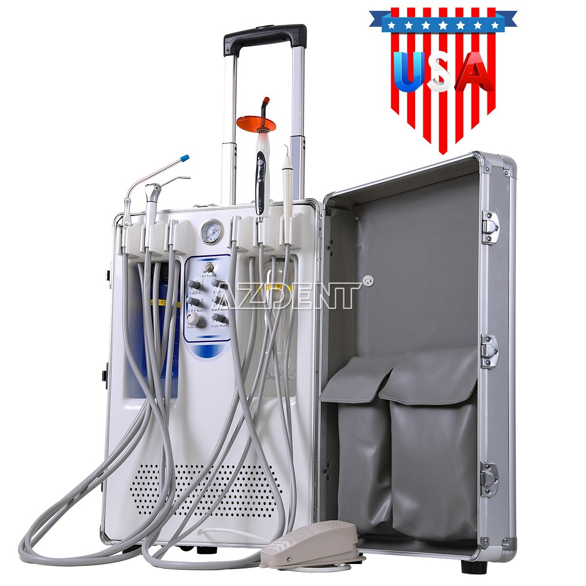 Mobile Portable Dental Delivery Unit Suction Syringe Air Compressor Scaler 4Hole