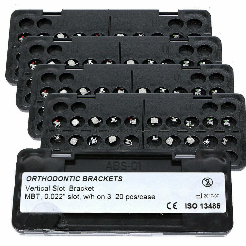5×Dental Orthodontic Metal Vertical Slot Brackets MBT 022 With 3 Hooks Bomaoer
