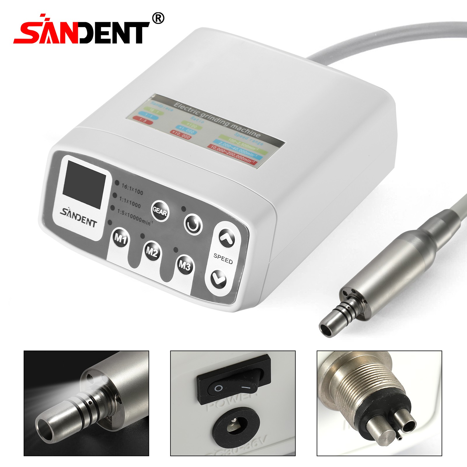 SANDENT Dental Brushless LED Electric Micro Motor 1:1/1:5 Increasing Handpiece
