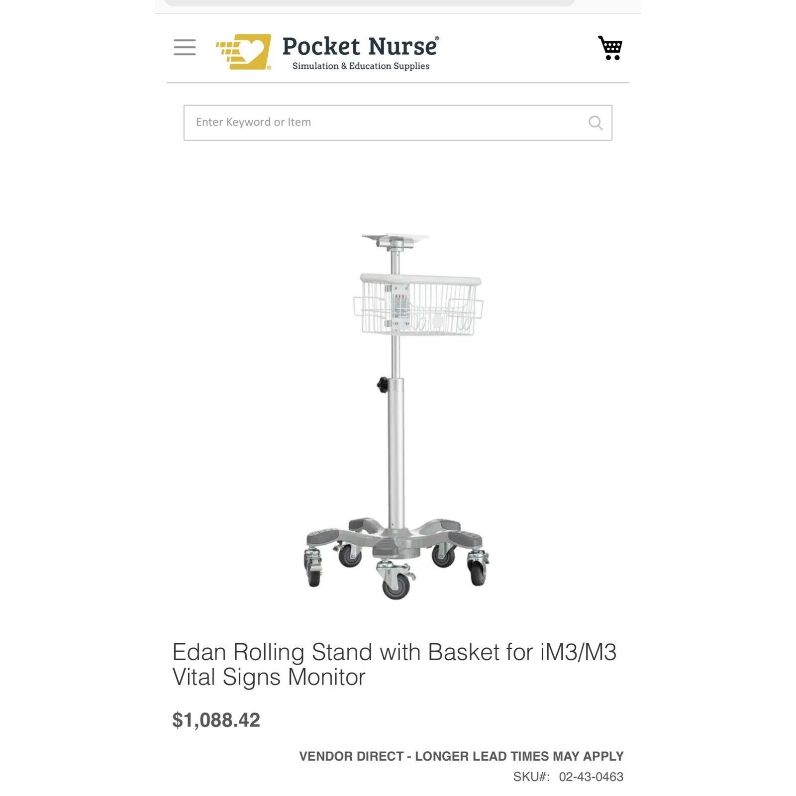 Original EDAN ROLLING MOBILE STAND M3 M3B VITAL SIGNS MONITOR W/ LOCKING WHEELS