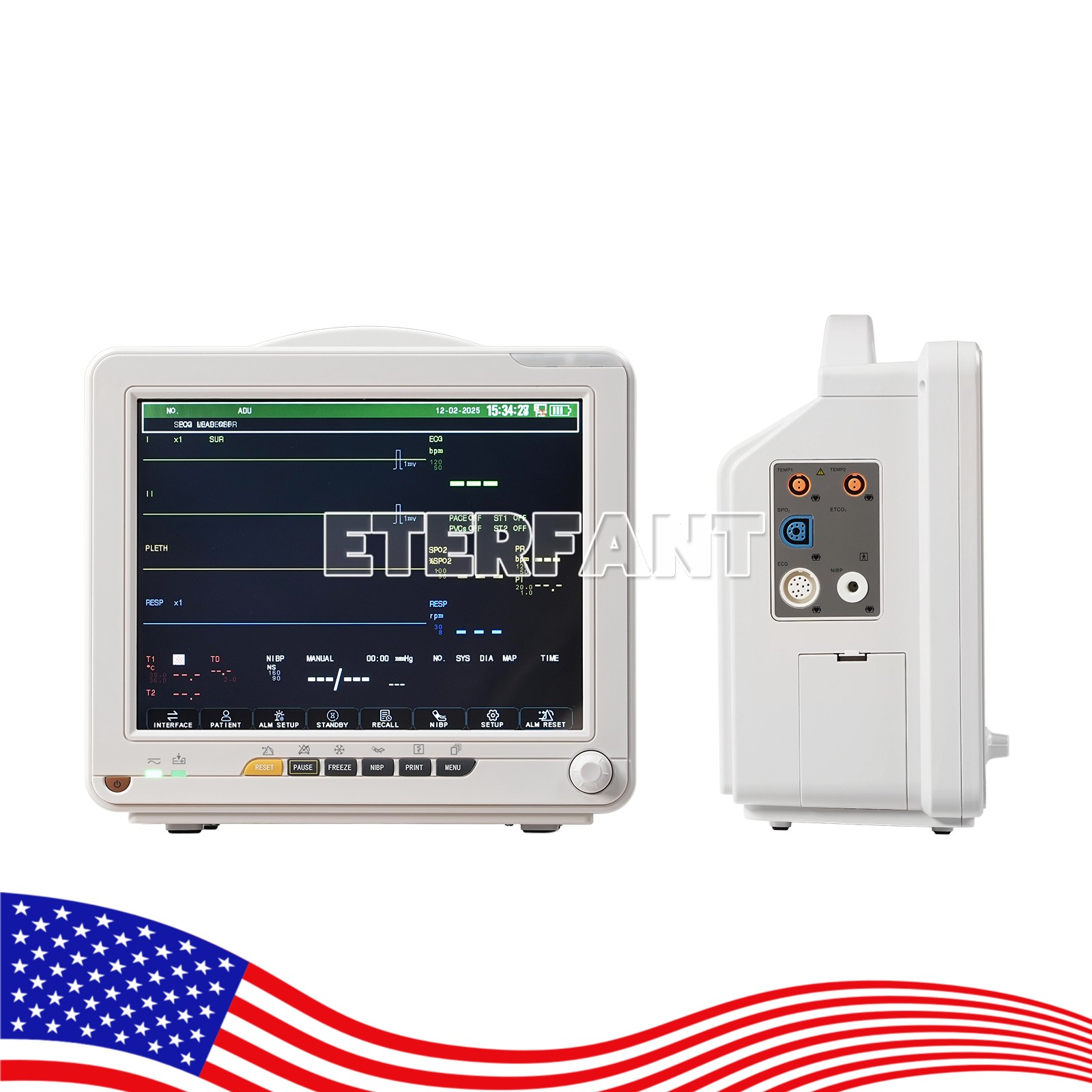 12-Inch Patient Vital Signs Monitor Multi-Parameter ECG/NIBP/TEMP/RESP/SPO2/PR