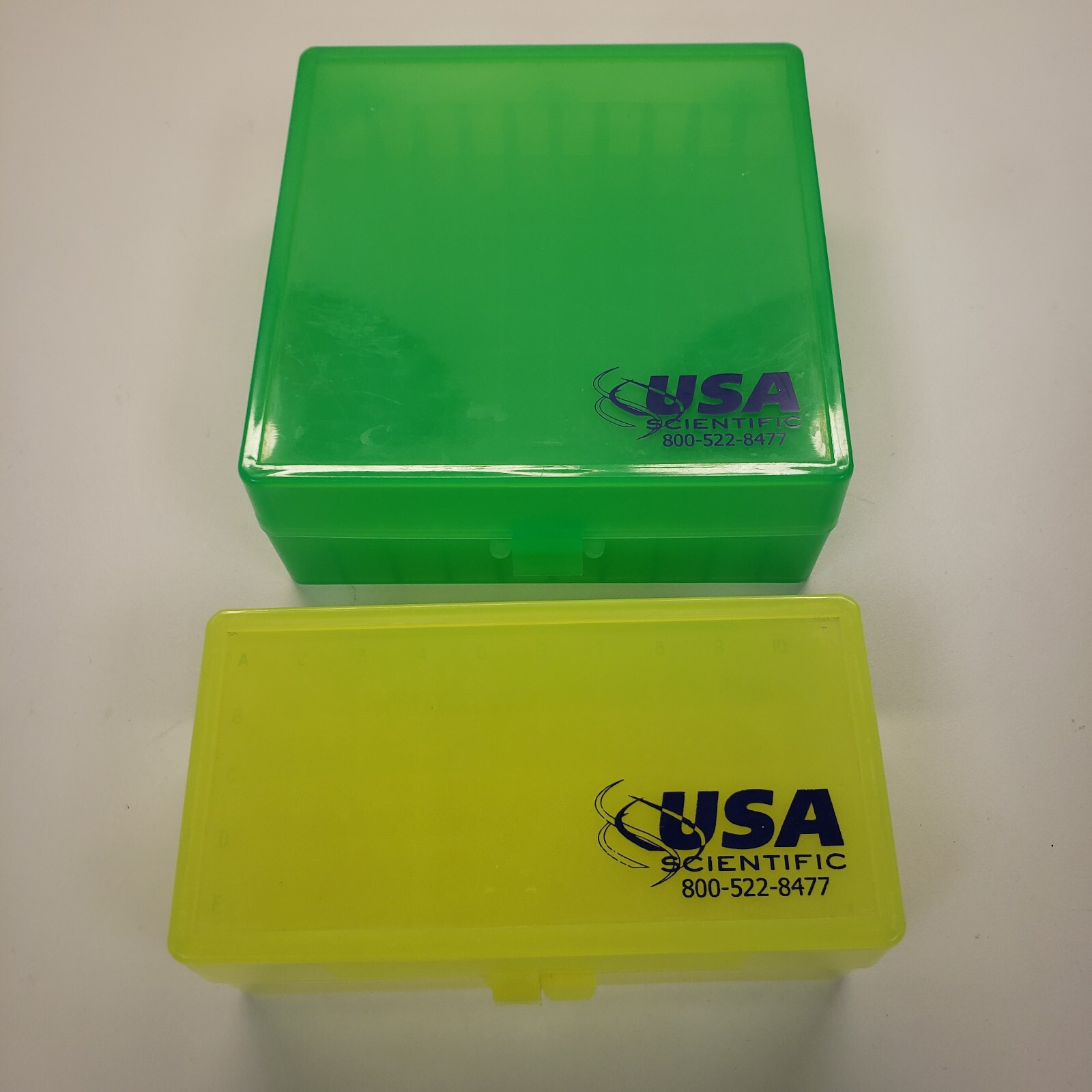 USA Scientific Polypropylene hinged freezer storage boxes, 50- and 100-place