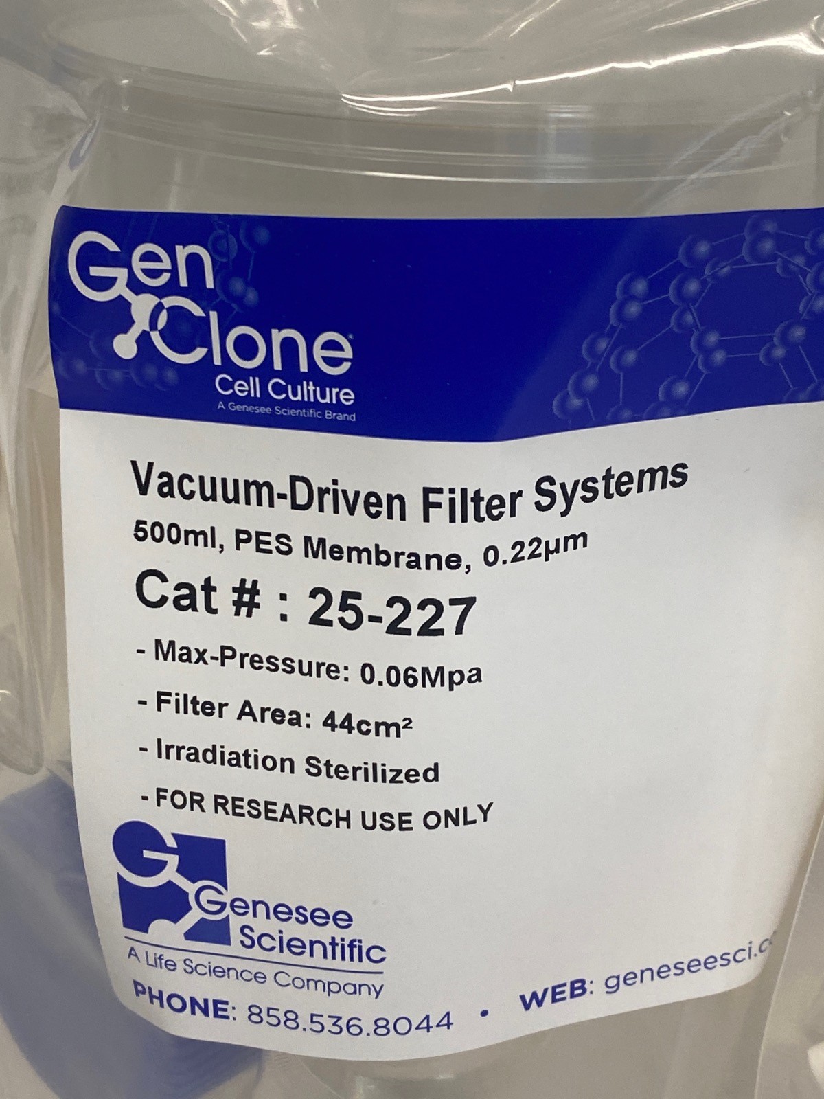 (4) GENESEE GenClone 500mL Vacuum-Driven Filter System 0.22um PES 25-227