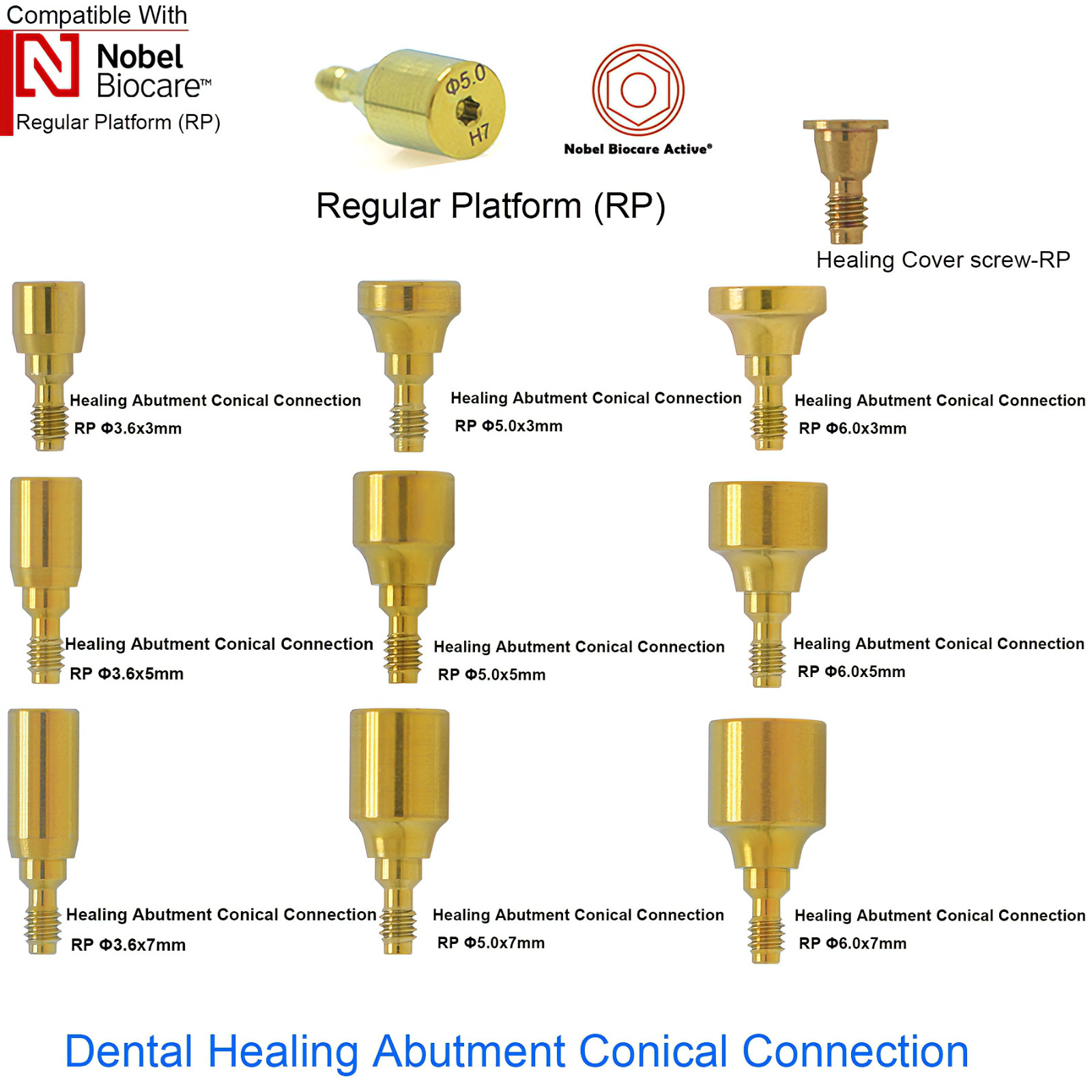 20Pcs Nobel Dental Healing Abutment Conical Connection fits Nobel Active NP/RP
