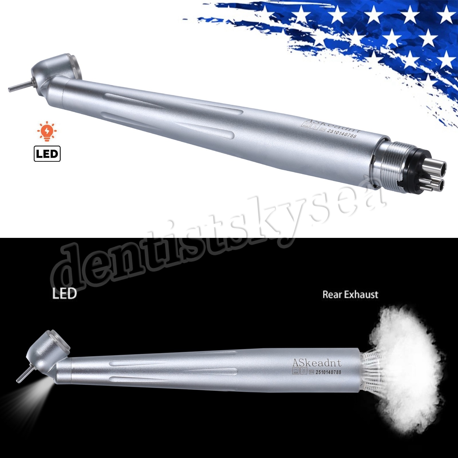 Pieza de mano quirúrgica dental de fibra con LED y generador E de 45 grados 4H