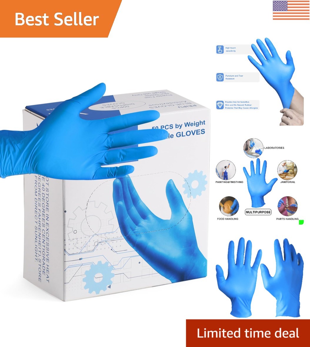 Durable 4 Mil Nitrile Disposable Gloves, 50 Count – Ideal for Food Handling