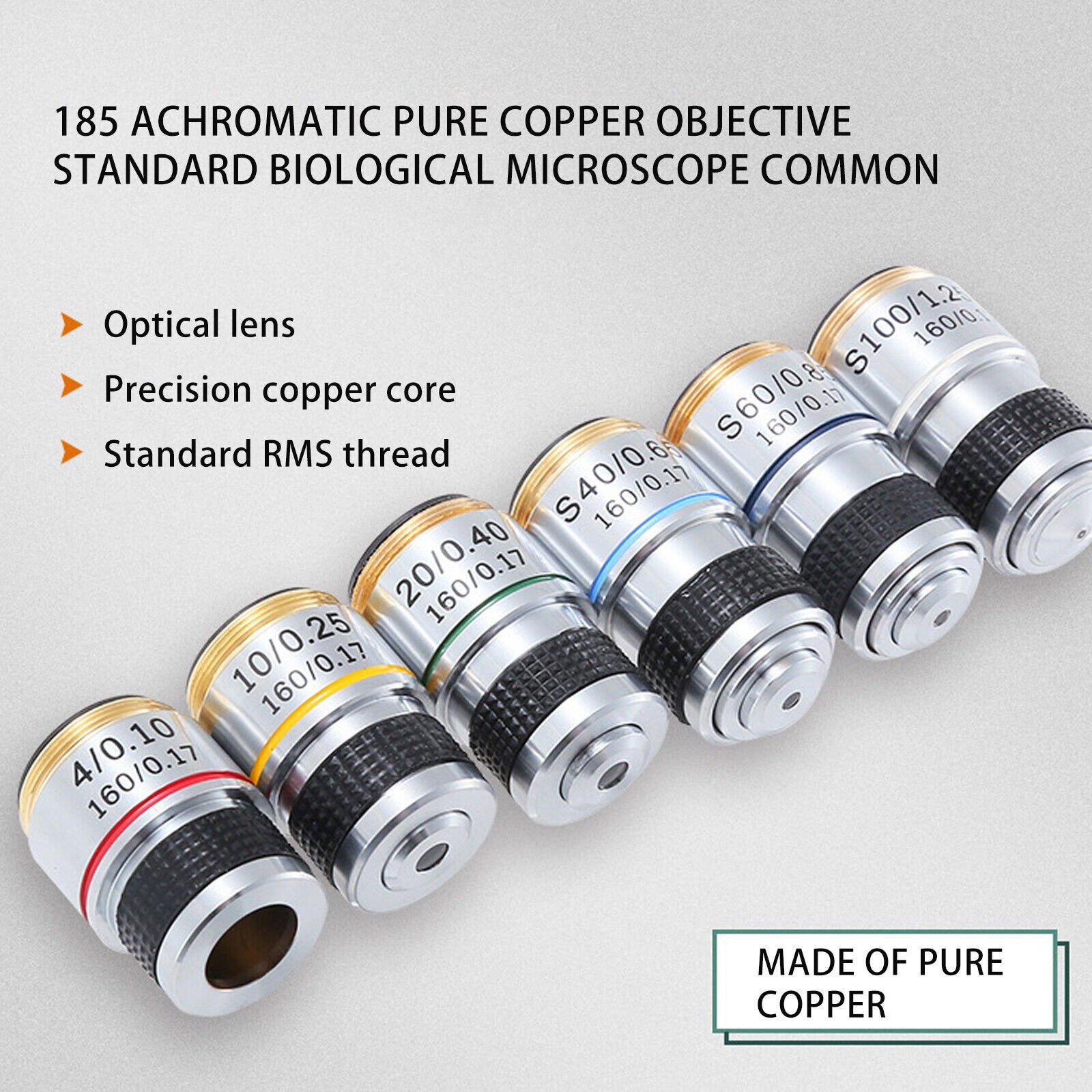 4X 10X 20X 40X 60X 100X Achromatic Objective Lens for Biological Microscope 18cq