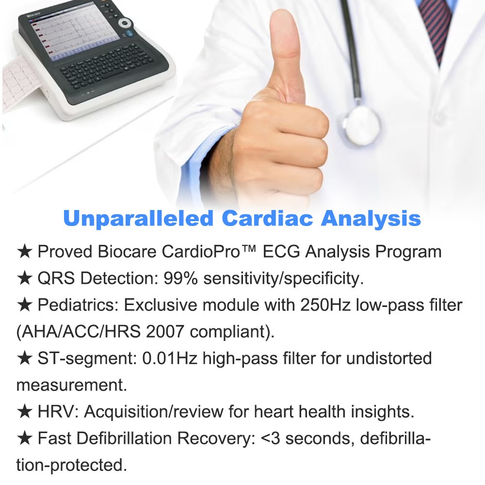 Biocare iE6 12 lead 6 channel ECG Machine Touchscreen with interpretation FDA US