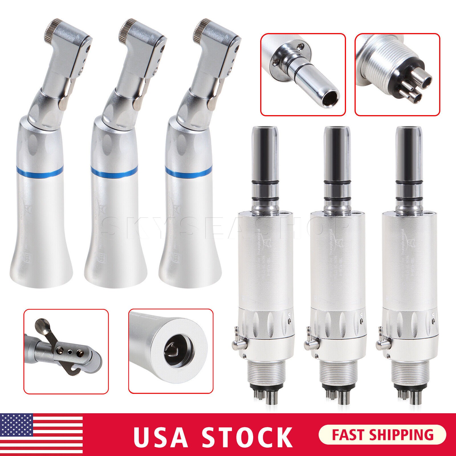 1-5 Yabangbang Dental Slow Speed Handpiece Contra Angle / Air Motor 4Hole Attach