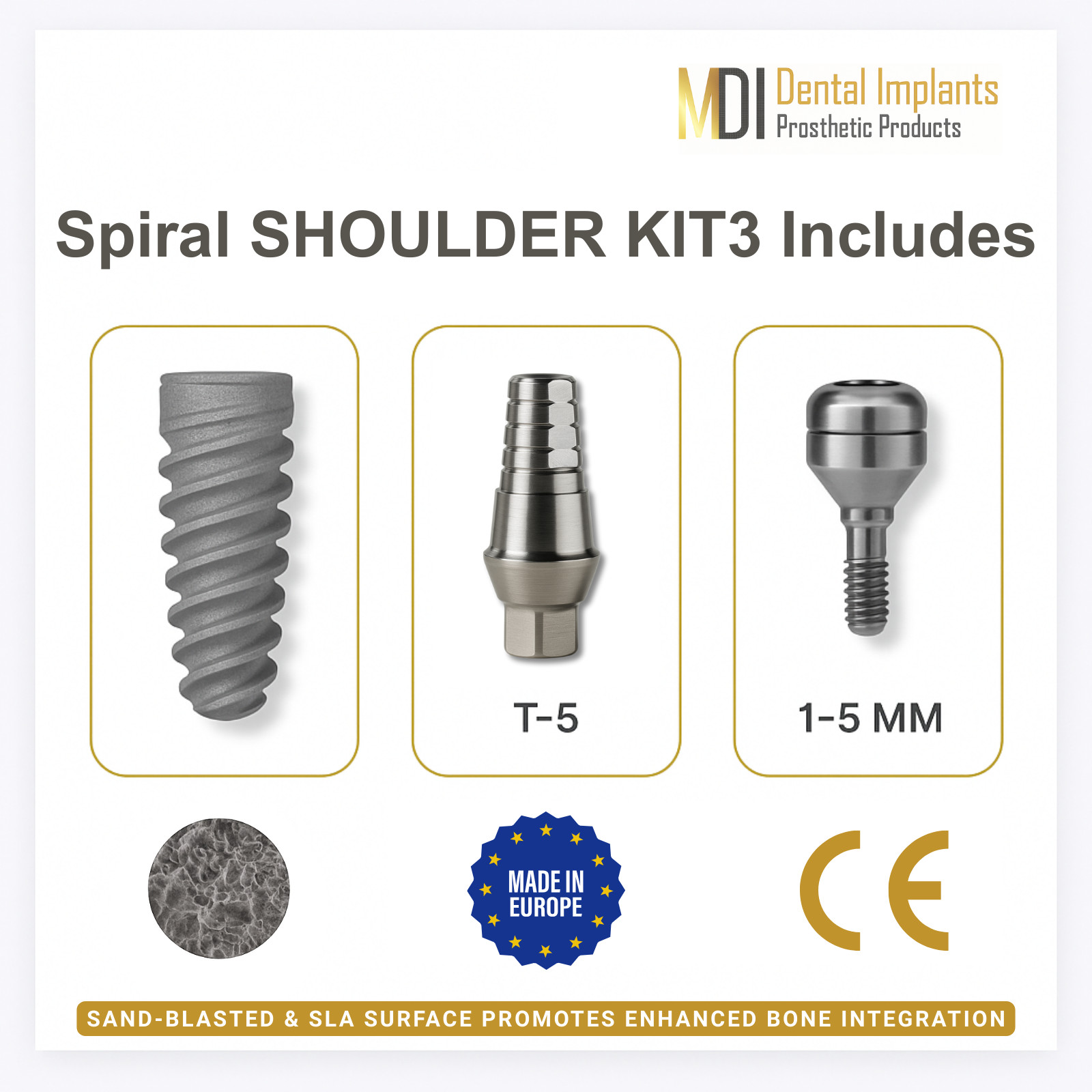 Spiral Fixture + Shoulder Abutment + Healing Cap | Internal Hex 2.42 |Dental Lab