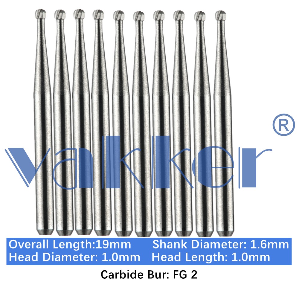 10-100pc Vakker Dental Carbide Burs FG2 19mm FG Round Drill Bits for High Speed