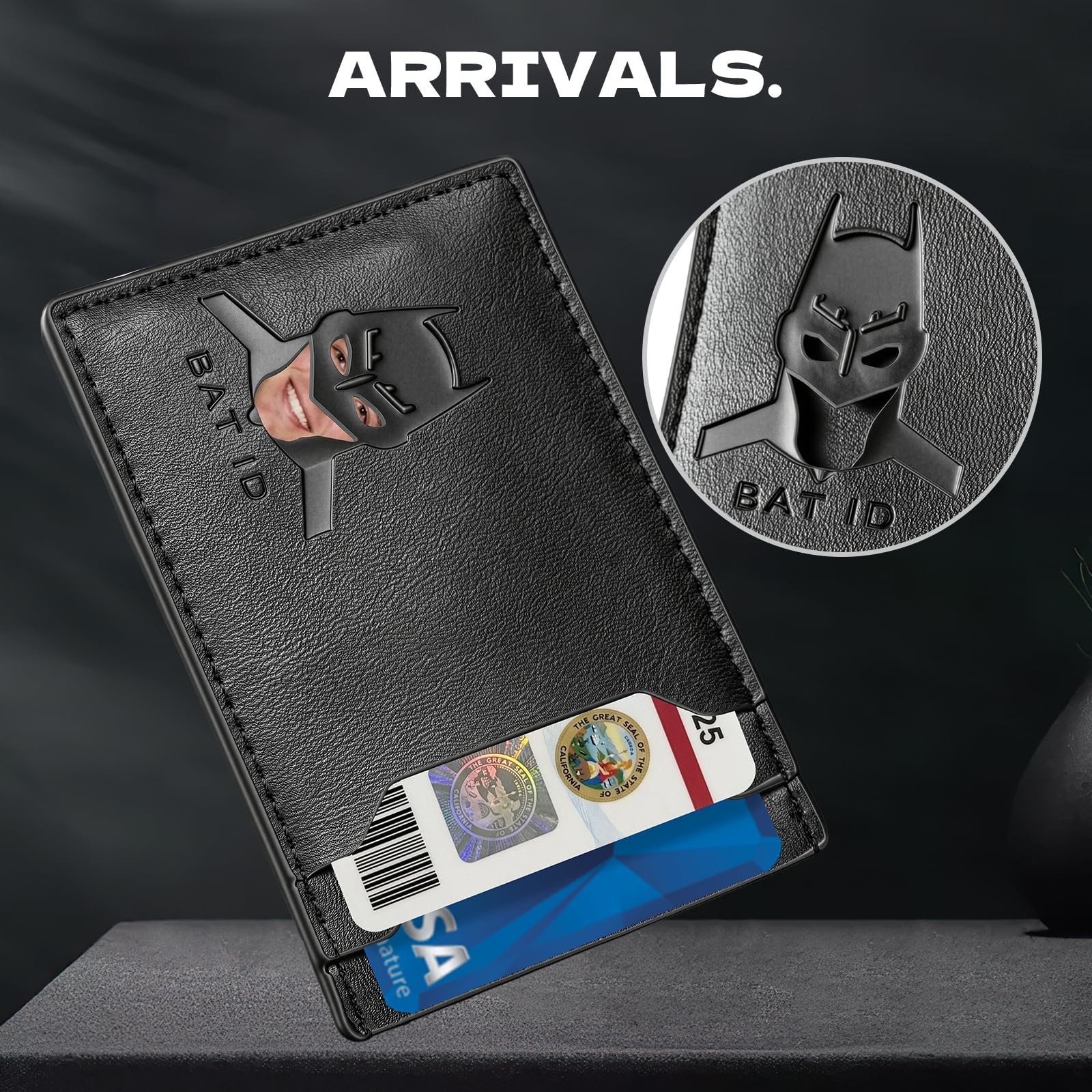 Amarone Leather Bat Wallet Superhero Card Holder Multiple Card Slots Face Eyes