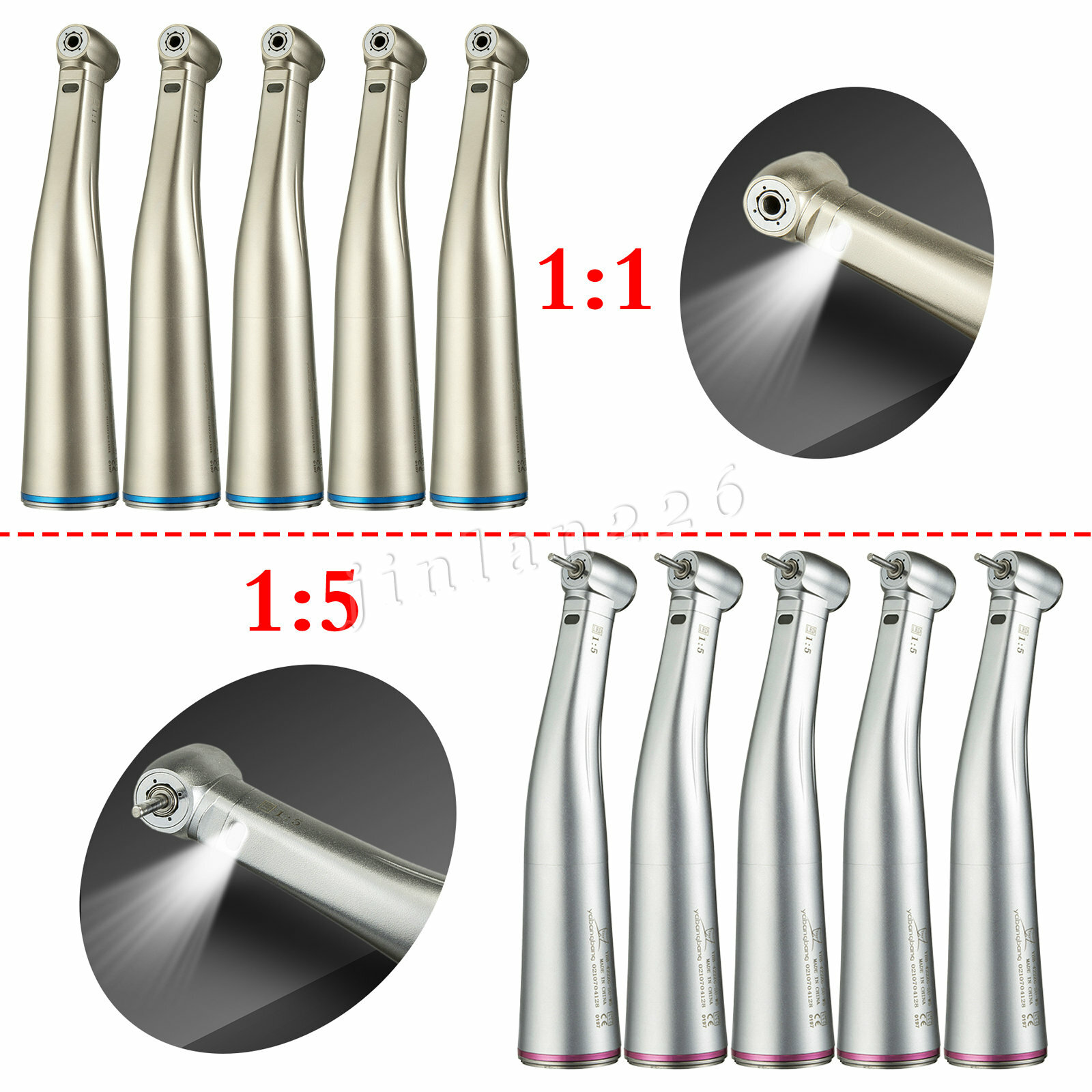Dental 1:1 1:5 LED Fiber Optic Contra Angle Handpiece Push fit NSK/KaV motor