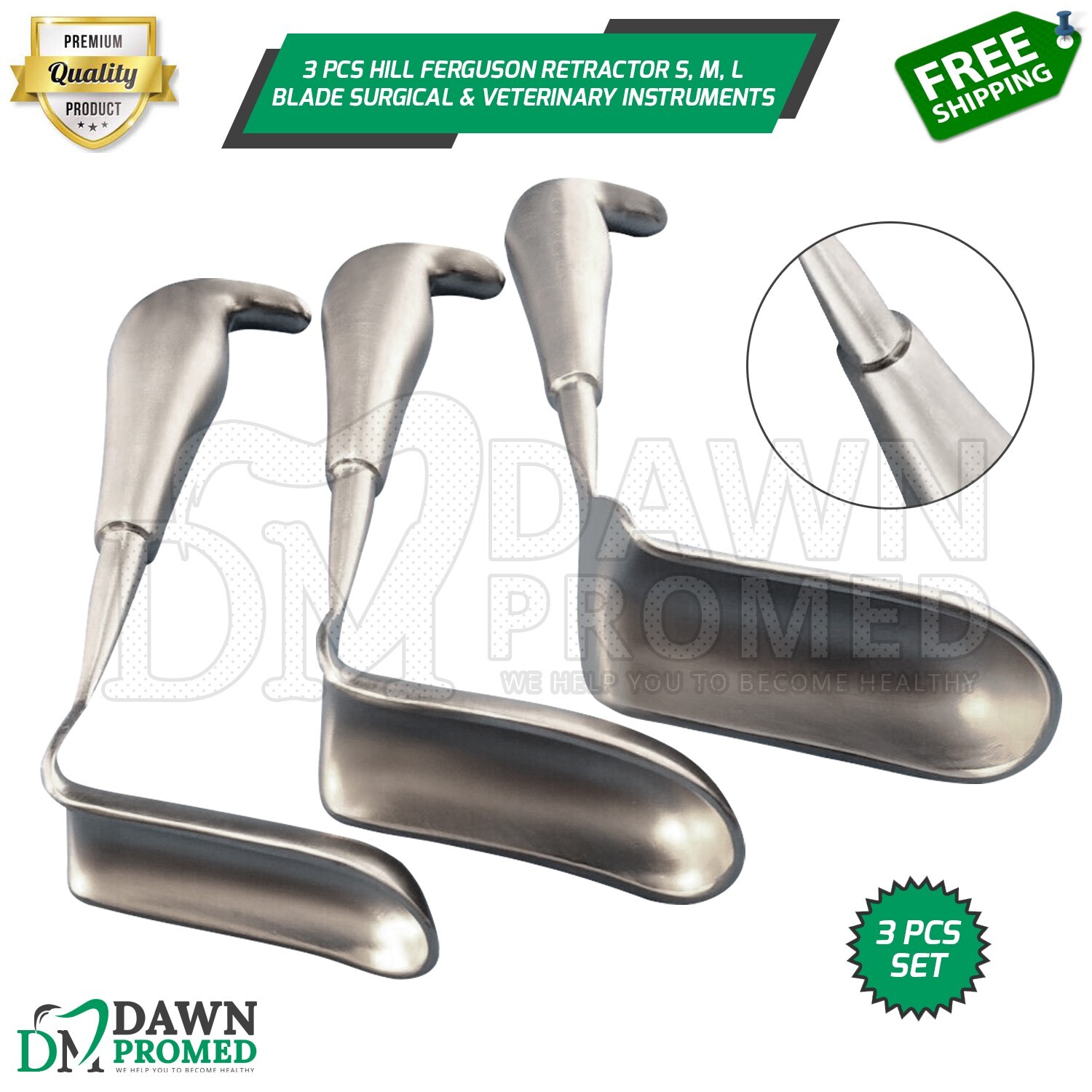 3 Pcs Hill Ferguson Retractor S, M, L Blade Surgical & Veterinary Inst German Gr