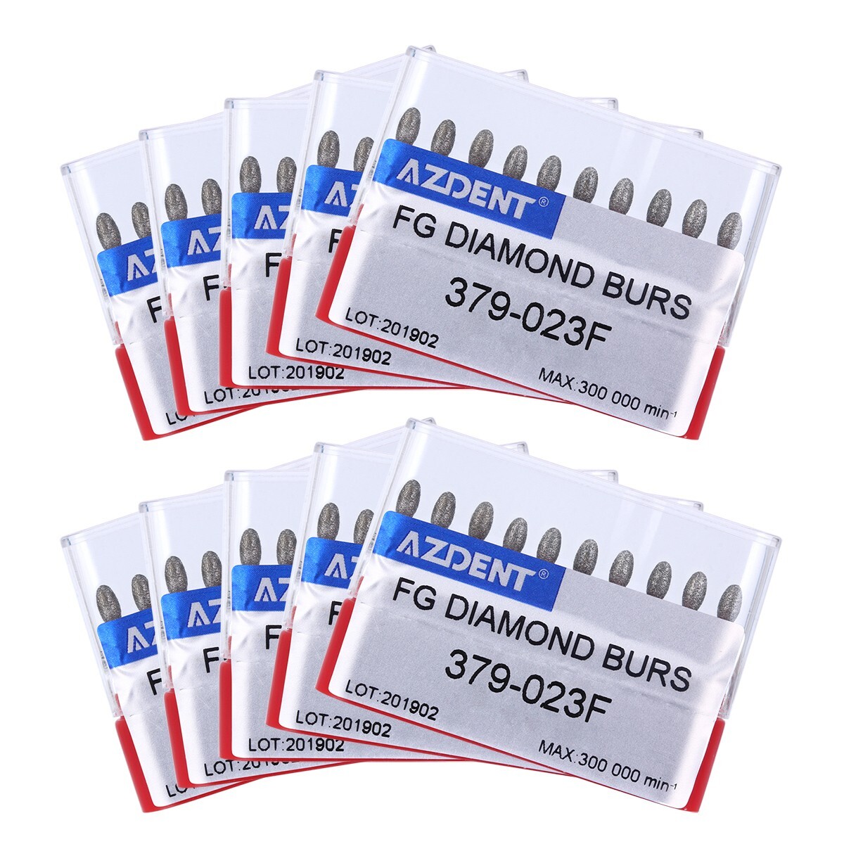 50X AZDENT Dental Diamond Burs FOOTBALL 379-023F FINE RED DEFEND Friction Grip