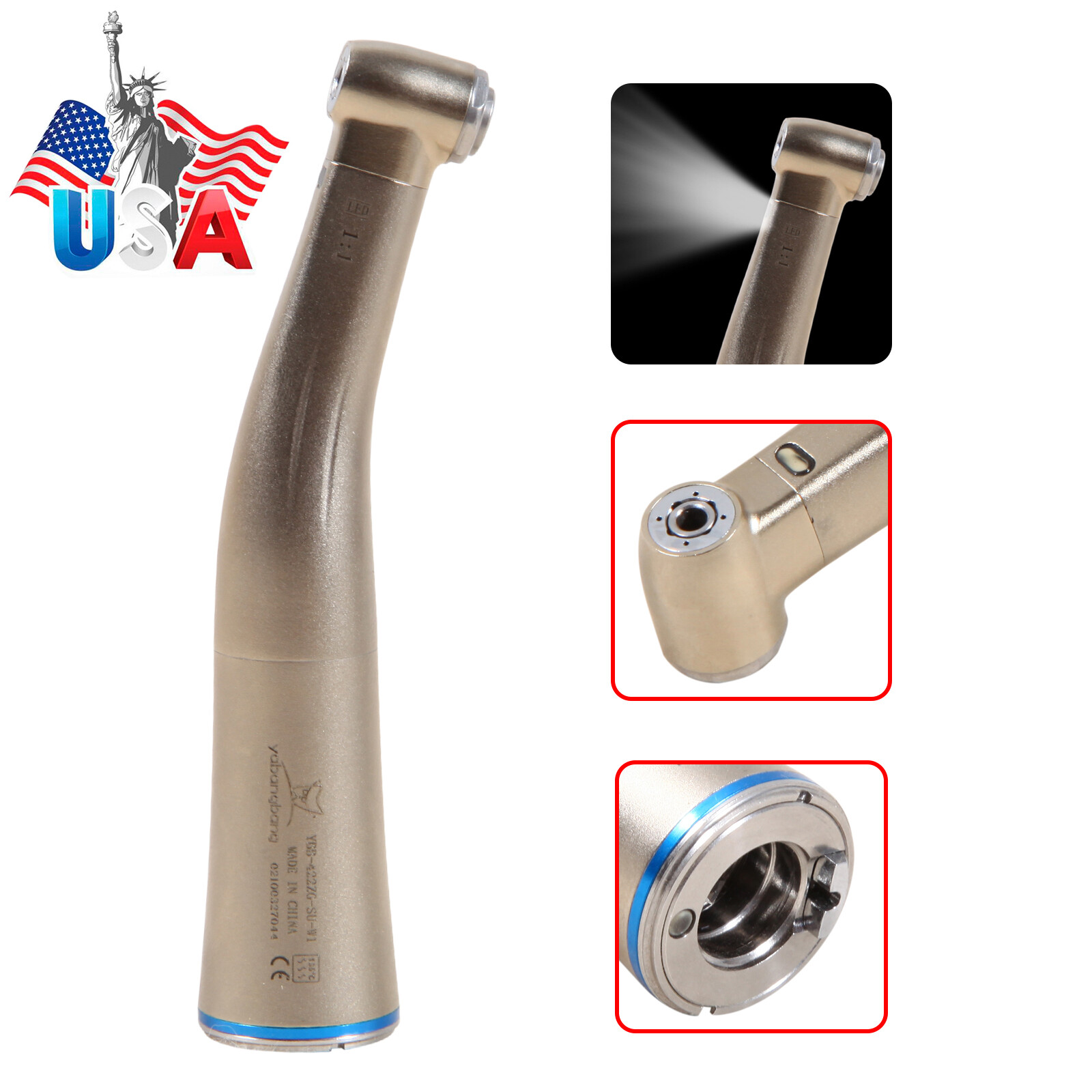 Dental 1:1 LED Fiber Optic Contra Angle Handpiece Fit NSK E-type Internal ty