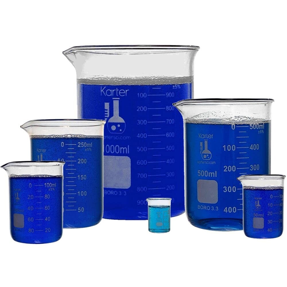 Karter Scientific, 3.3 Boro, Griffin Low Form Beaker Set 6 Sizes – (Case 12)
