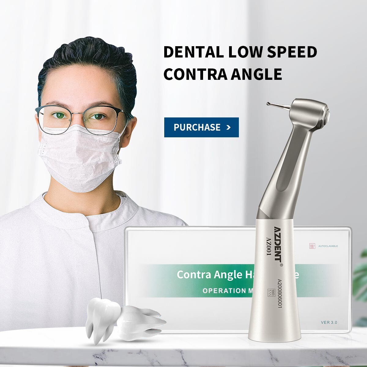 AZDENT Dental Slow Low Speed Contra Angle Handpiece E-type Push Button