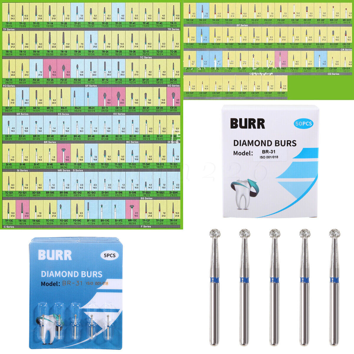50pcs Fresas diamante Dental para agarre fricción pieza mano alta FG1.6mm 10 box