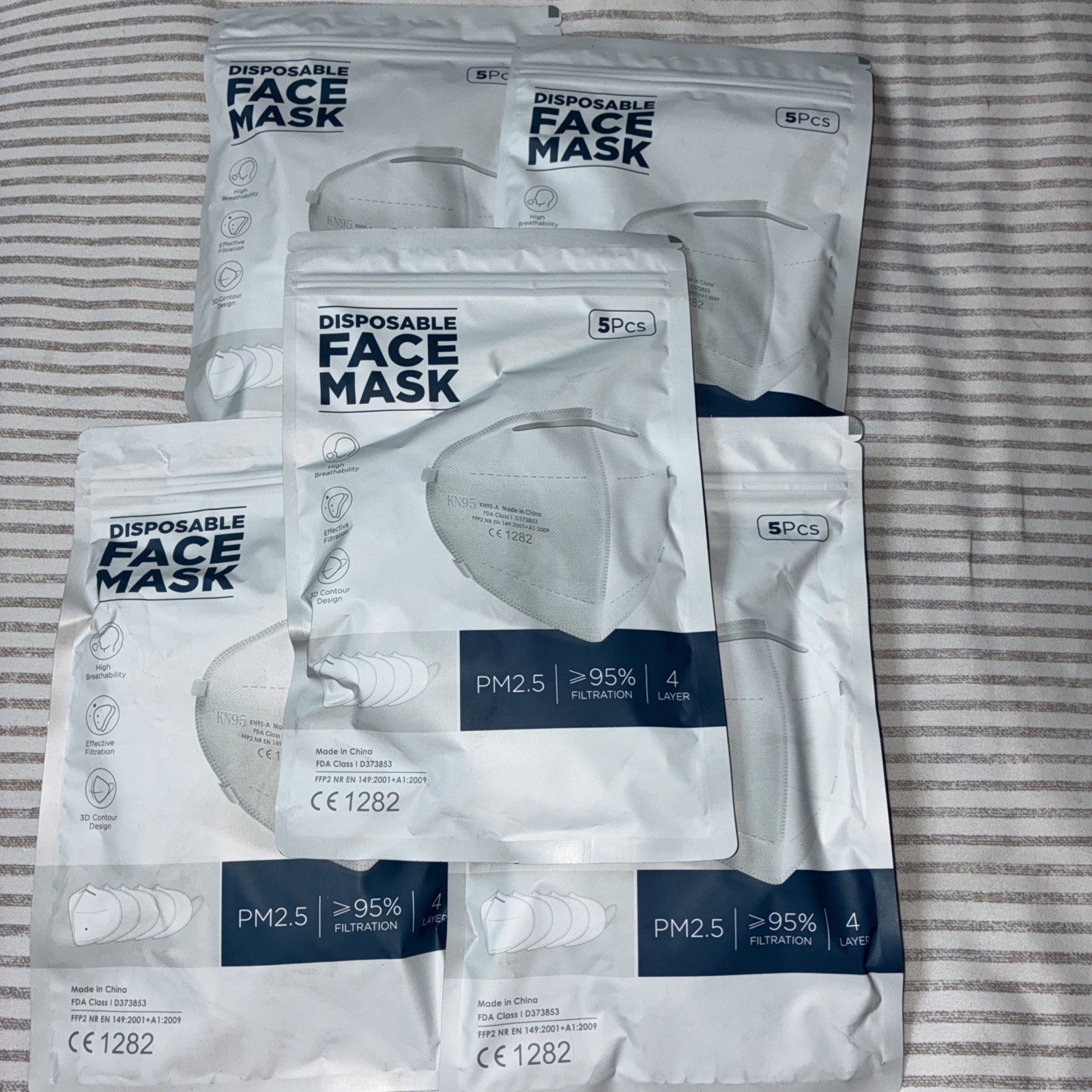 KN95 Face Mask 95% Filter Disposable 4-Ply Protective Cover 5 Packs Per Lot