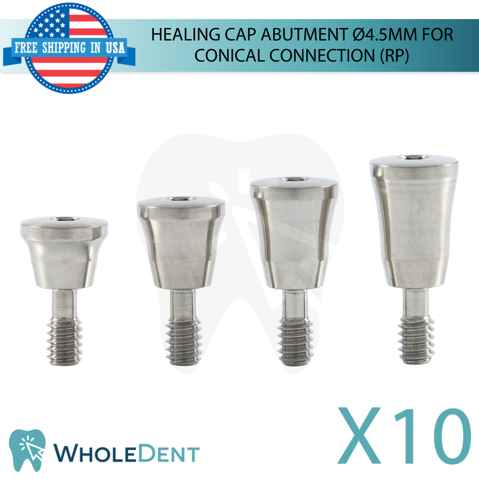 10x Dental Healing Cap Ø4.5mm Regular Platform Conical Connection Hex 2.65mm