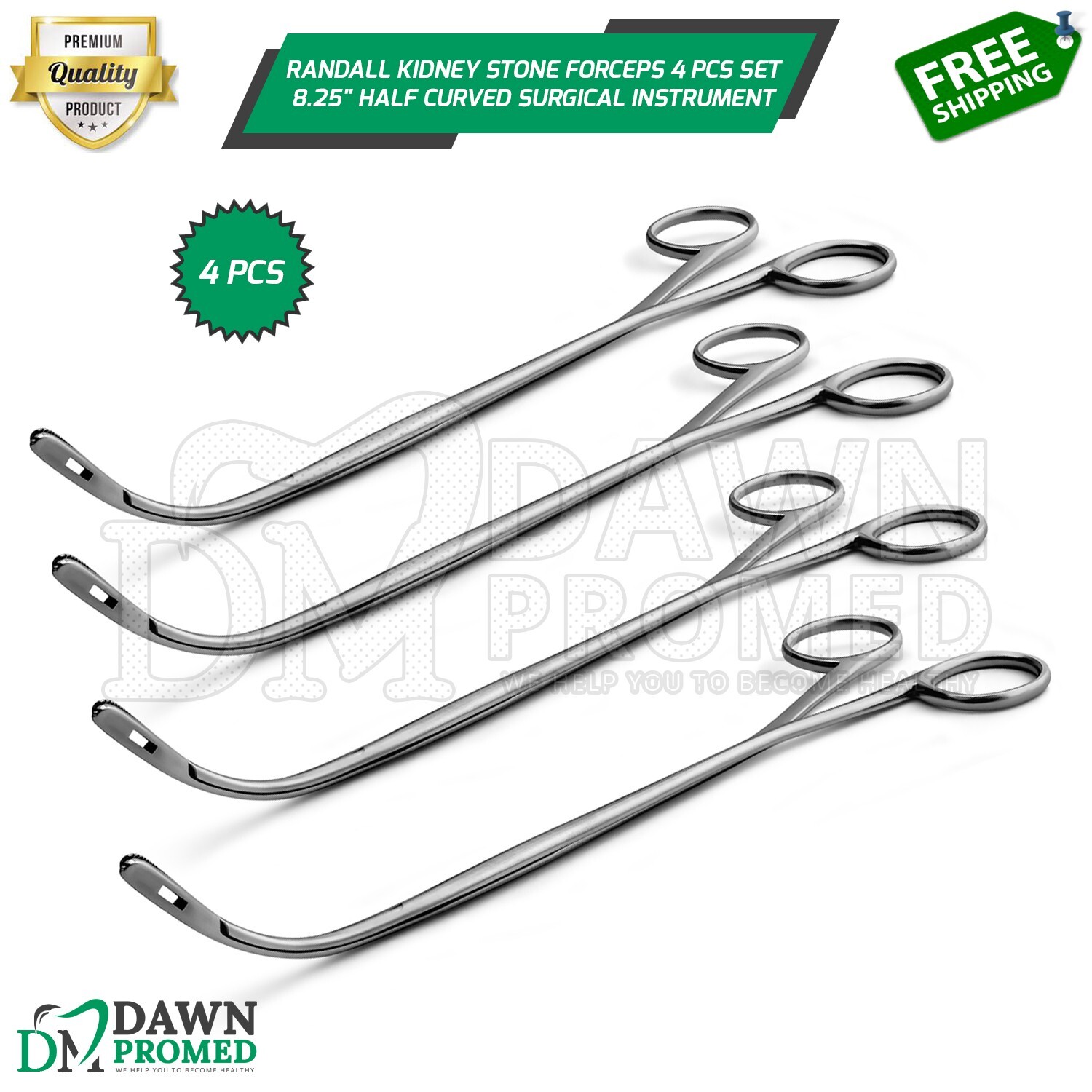 Randall Kidney Stone Forceps 4 Pcs Set 8.25″ Half Curved Surgical Instruments
