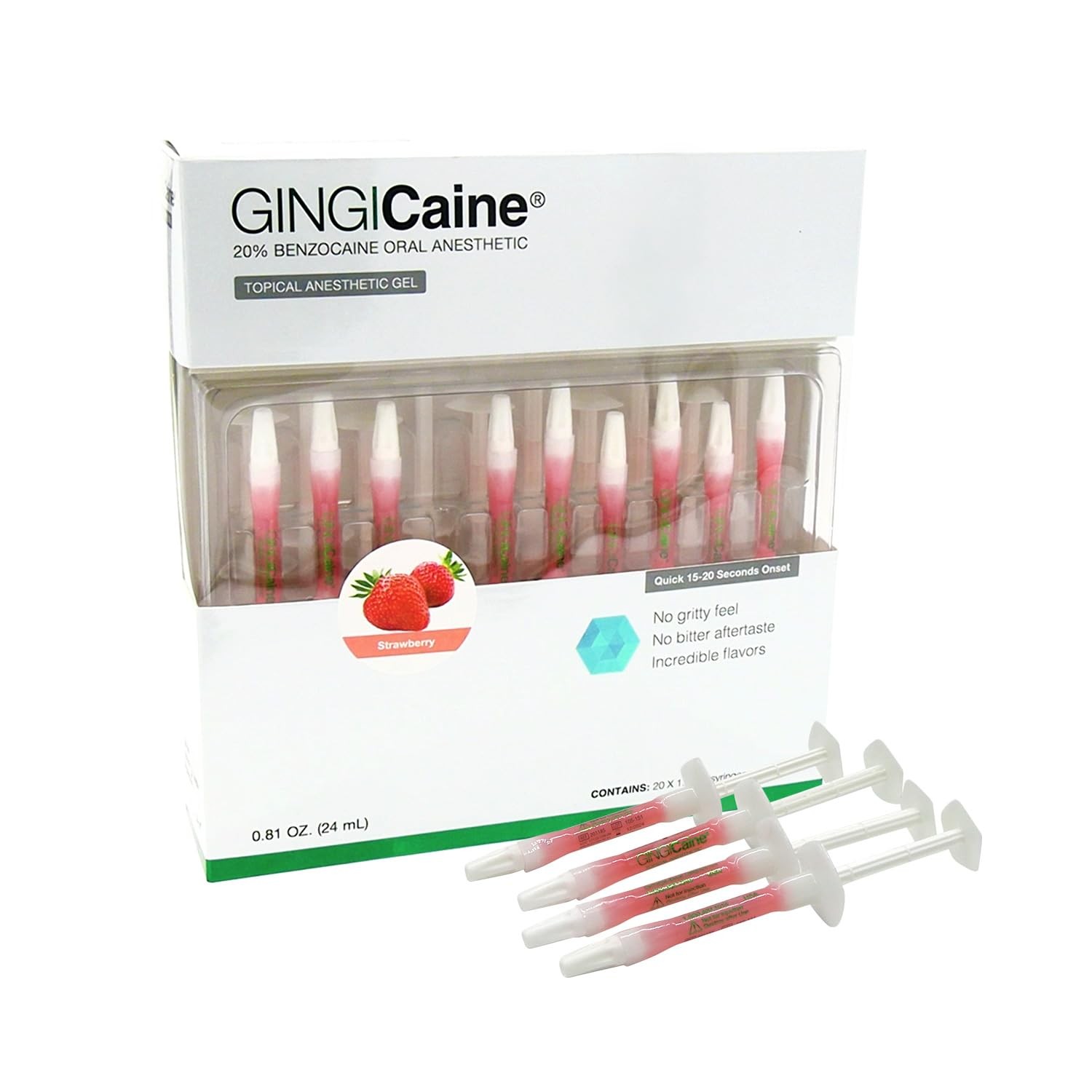 Oral Anesthetic Gel in Syringe by GINGICaine, 1.2ml Strawberry Flavored Oral …