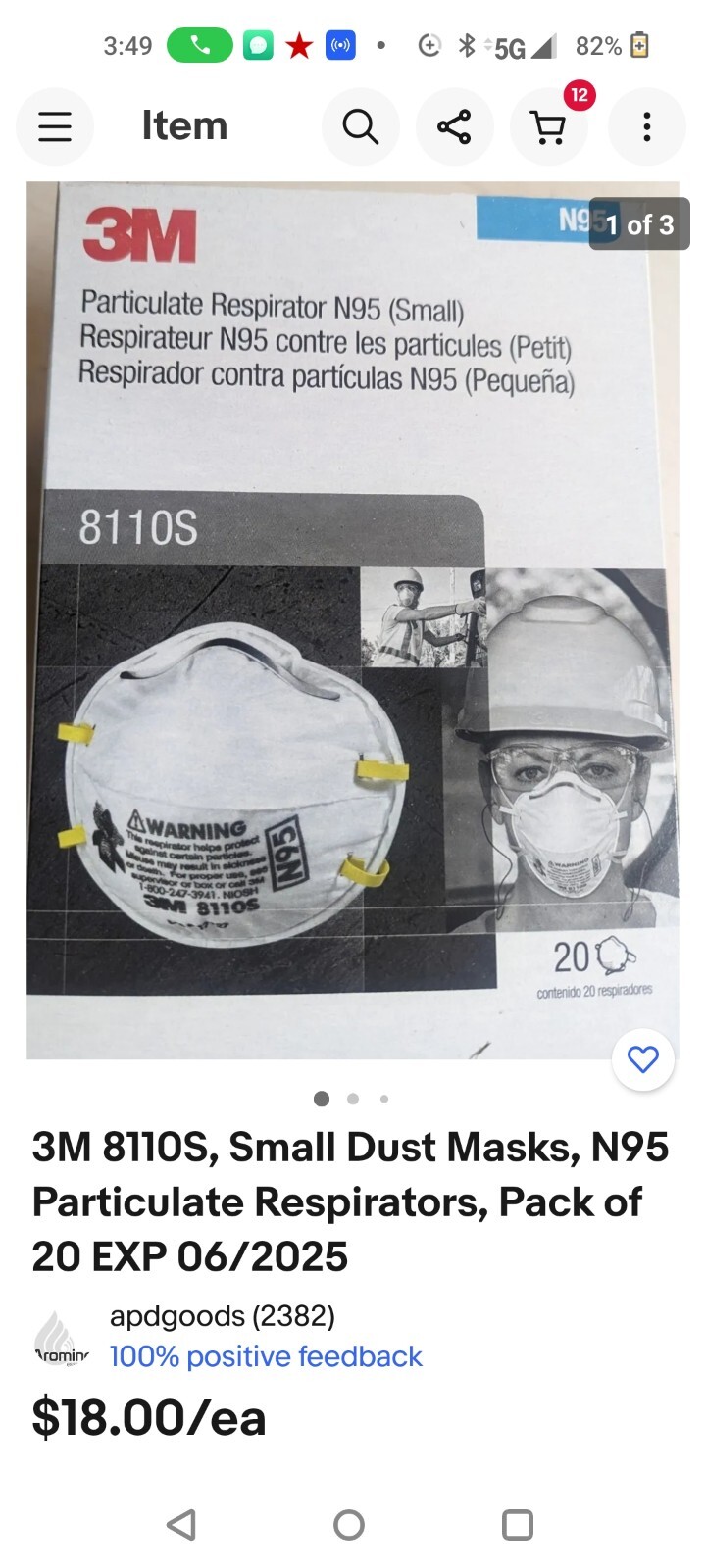 3M 8110S, Small Dust Masks, N95 Particulate Respirators, Pack of 20 EXP 05/2025