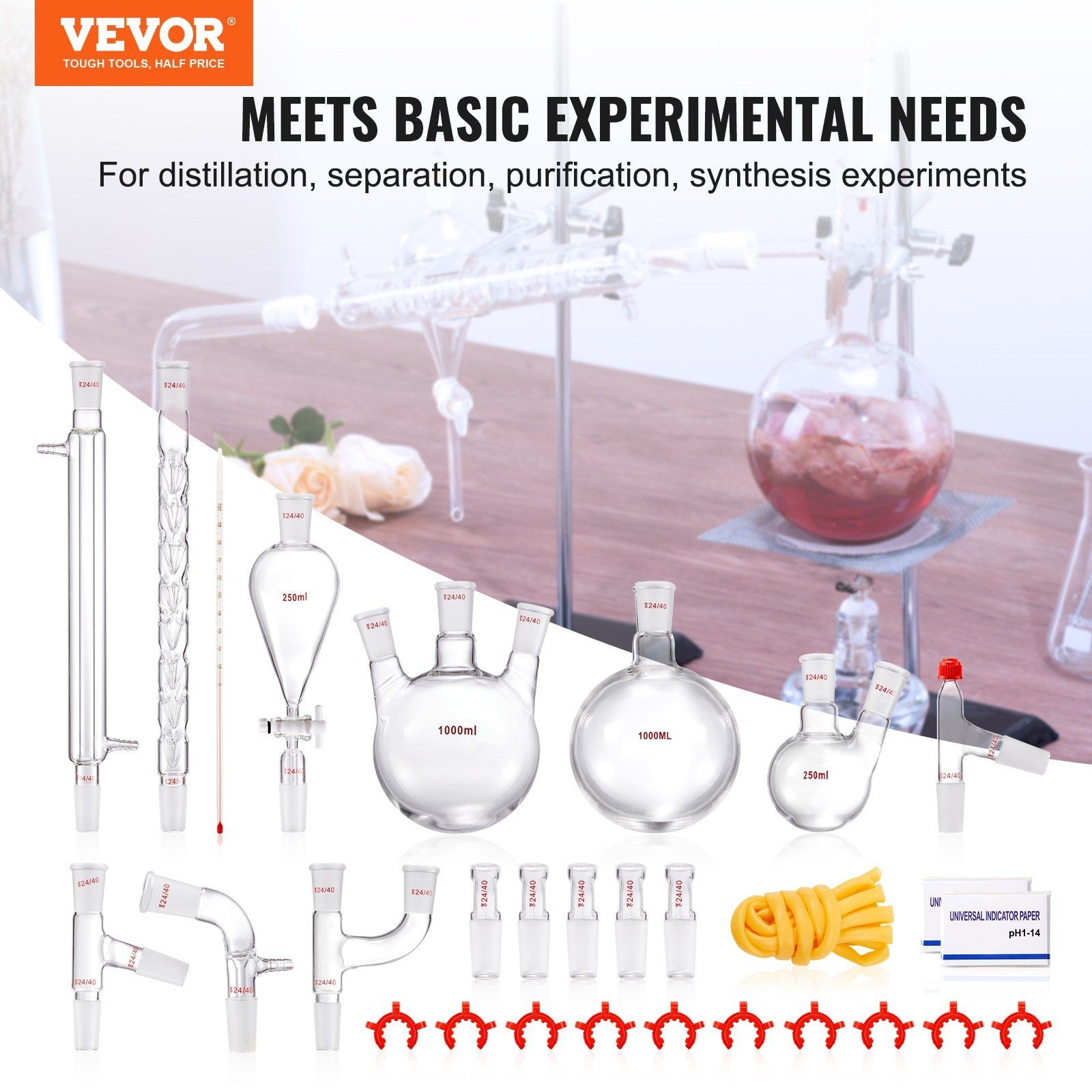 Corrosion Resistant Lab Distillation Kit 1000ml 3.3 Borosilicate 24/40