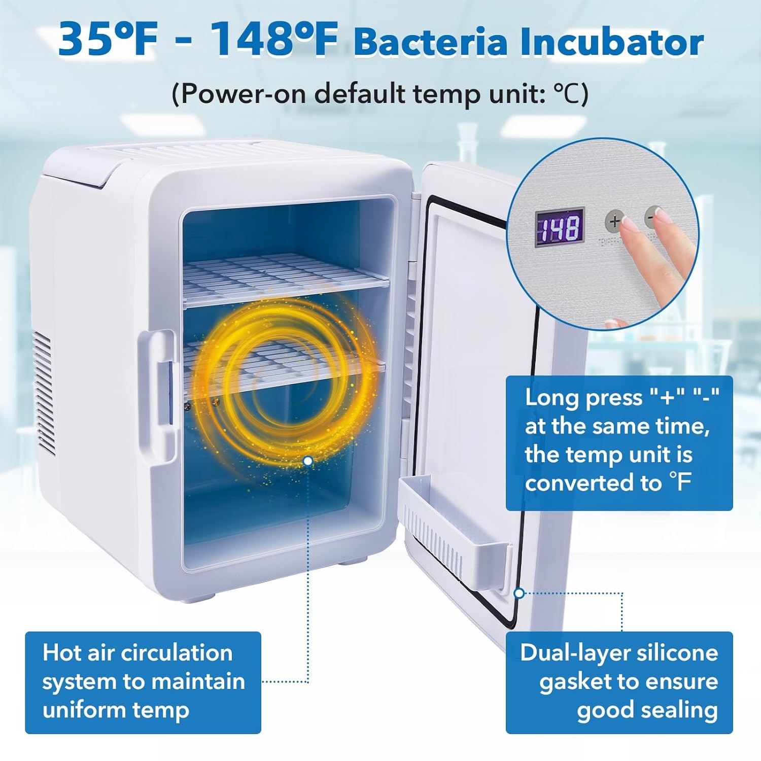 10L Lab Incubator Microbiology Digital Incubator 35-148℉ Thermostatic Incubator