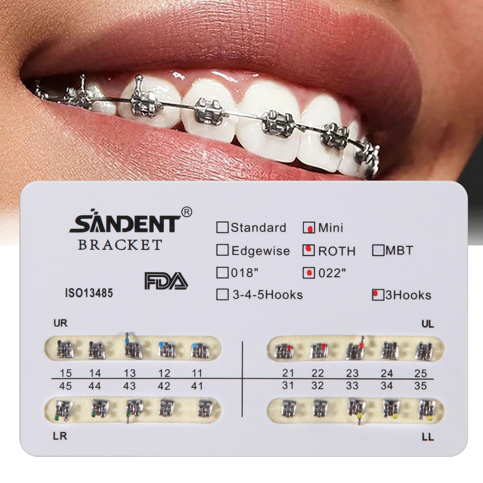 10 Packs SANDENT Dental Orthodontics Brackets Braces Mini Roth 022″Slot 3 Hooks