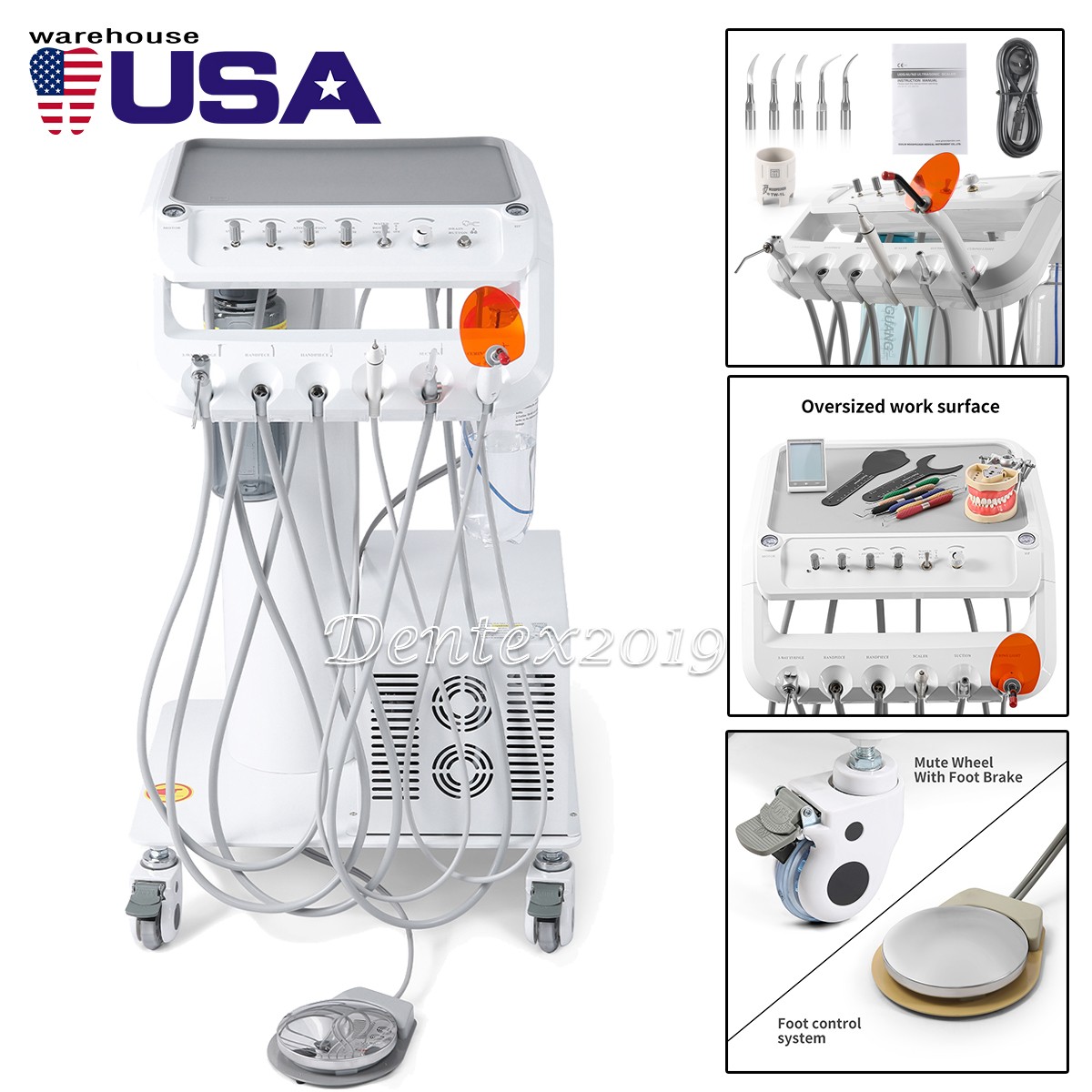 Portable Dental Mobile Delivery Unit with Compressor Curing Light Scaler Suction