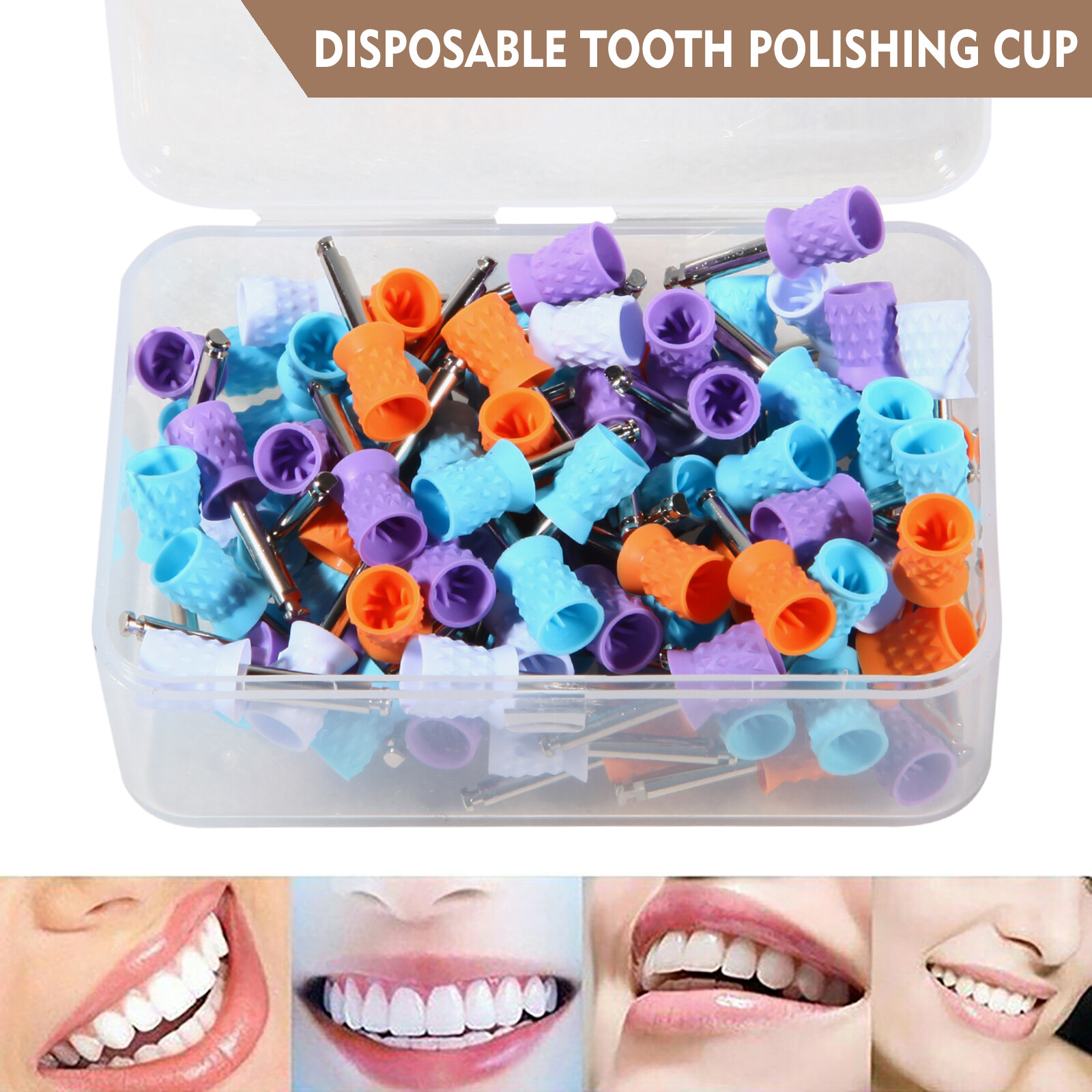 100 Pcs Dental Tooth Polisher Polishing Cups brushes Screw Prophylaxis Rubber
