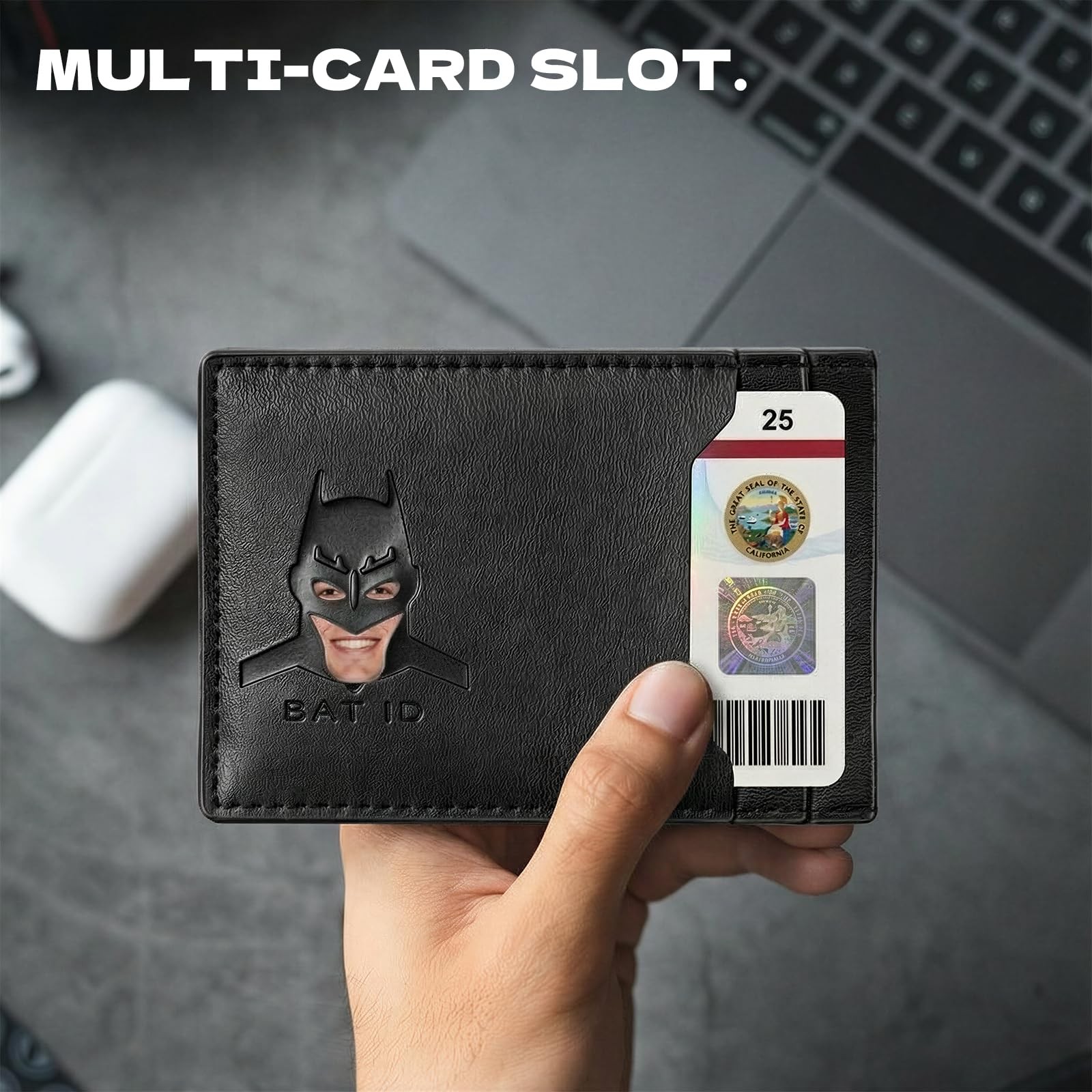 Amarone Leather Bat Wallet Superhero Card Holder Multiple Card Slots Face Eyes