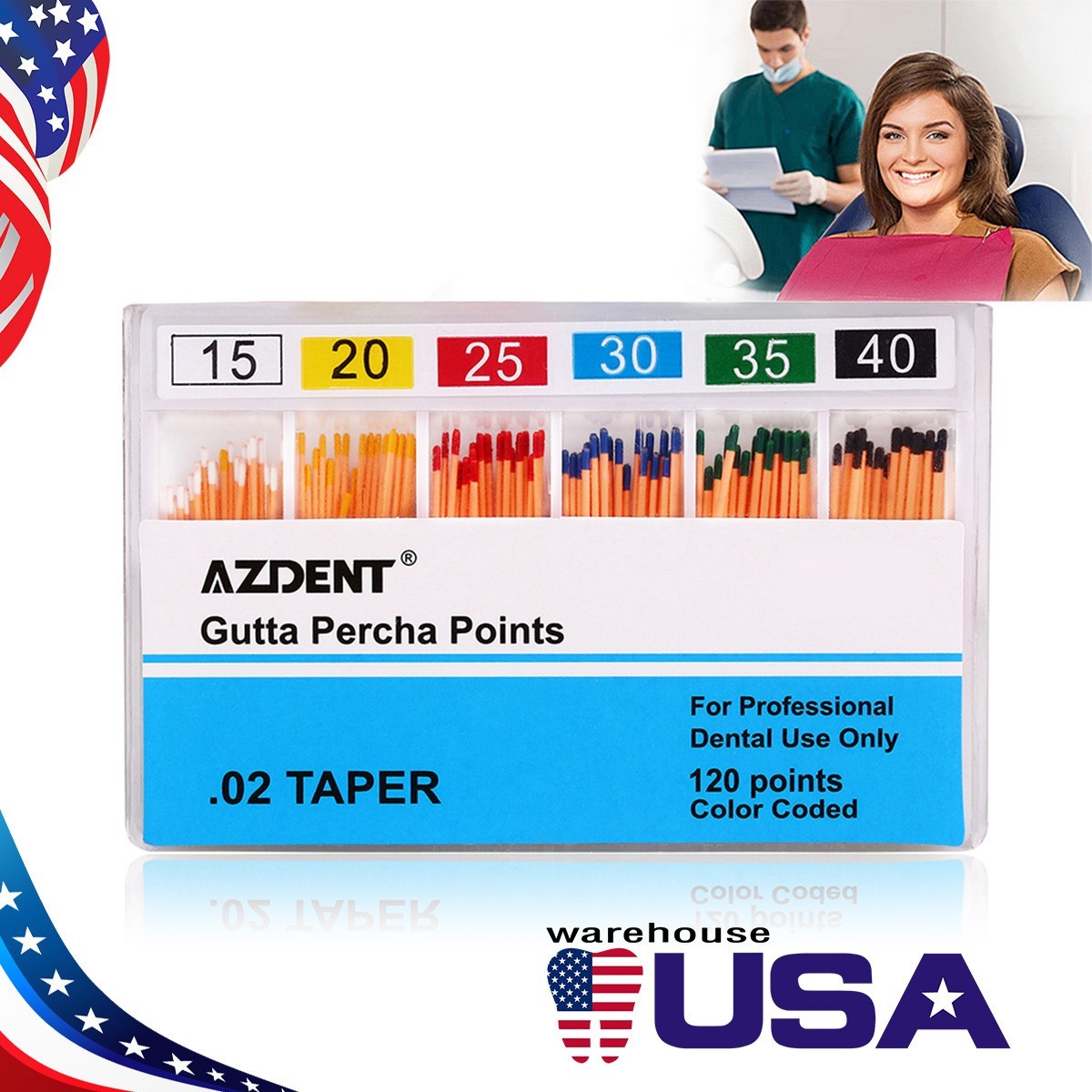 Dental Gutta Percha Points 0.02,15-40# Taper Assorted for Endodontic Root Canal