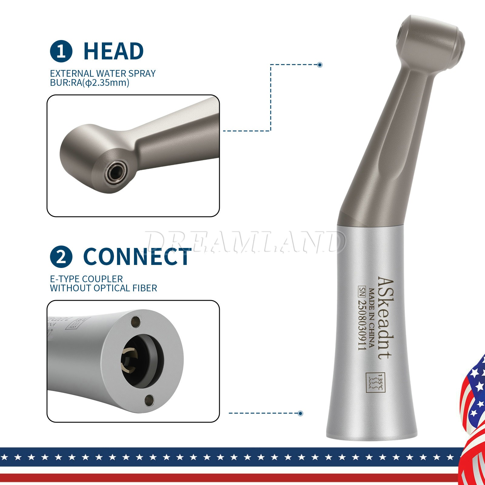 ASkeadnt Dental Slow Low Speed Handpiece Straight Contra Angle Air Motor 4Hole