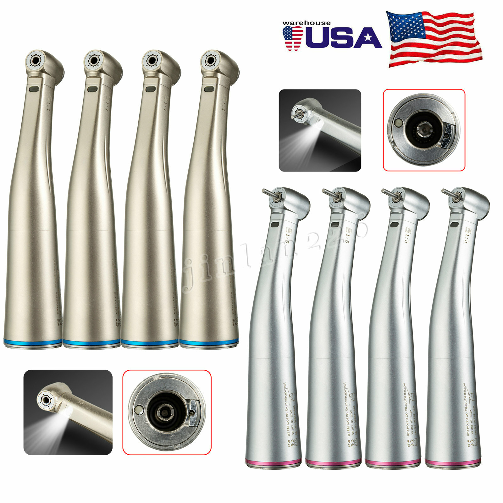 Dental 1:1 1:5 LED Fiber Optic Contra Angle Handpiece Push fit NSK/KaV motor